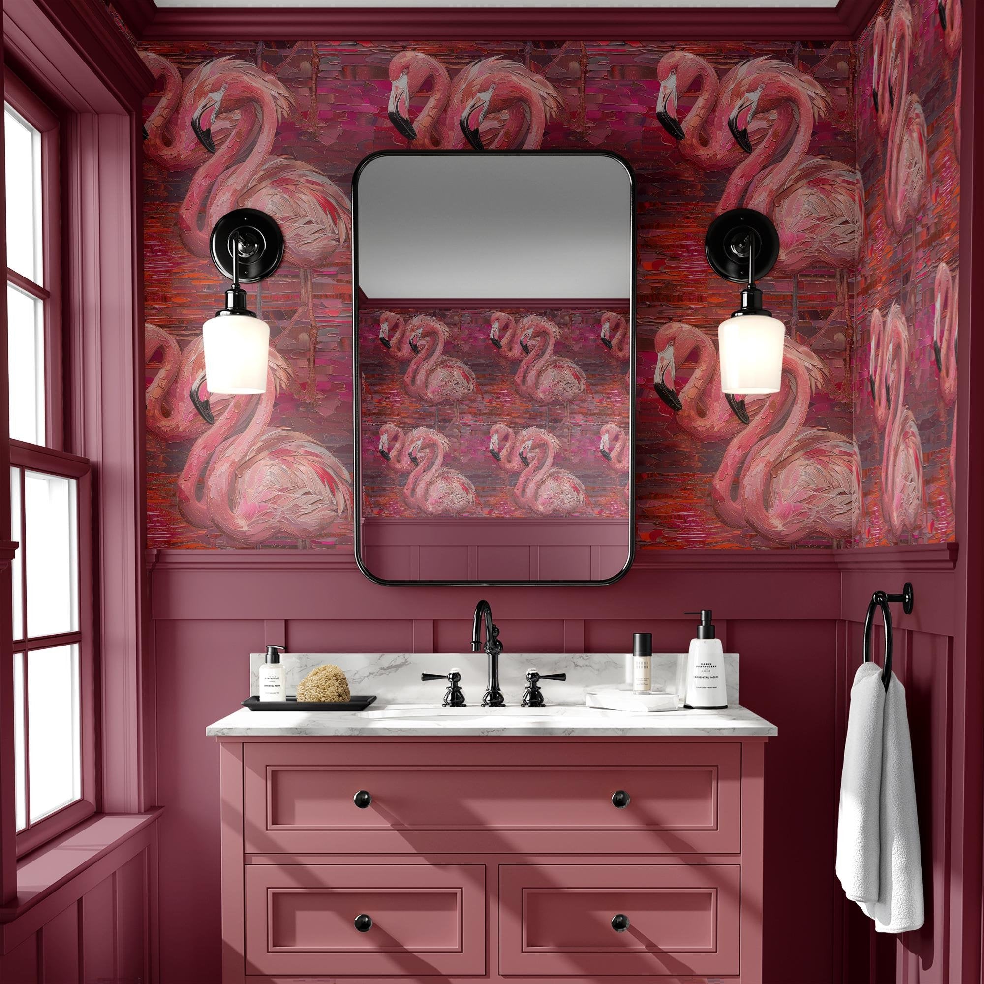 Flamingo Wallpaper Pink Retro Luxury Wall Decor