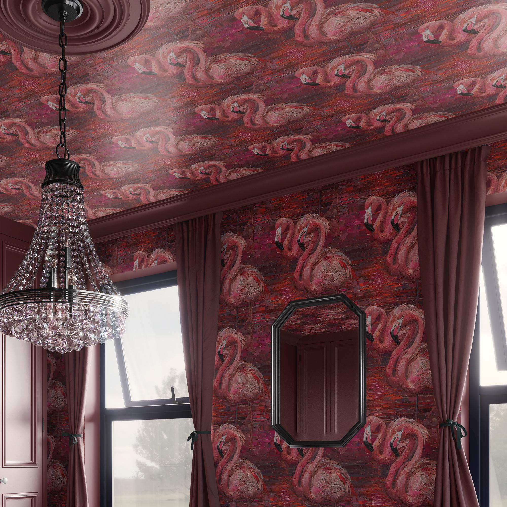 Flamingo Wallpaper Pink Retro Luxury Wall Decor