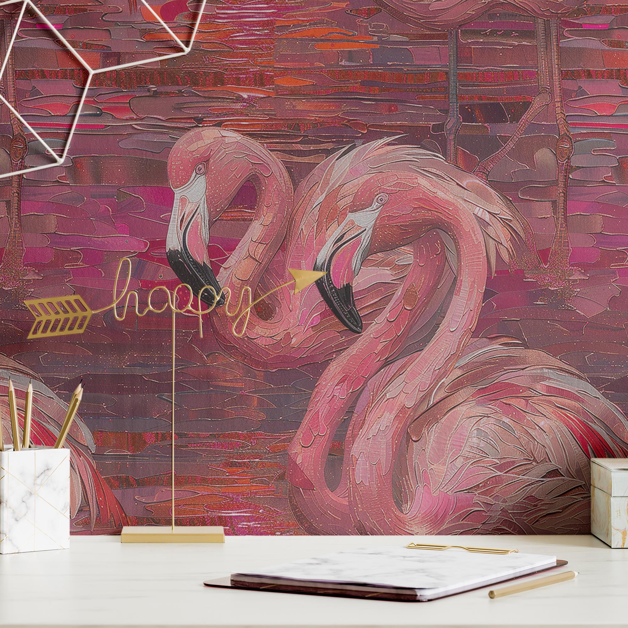 Flamingo Wallpaper Pink Retro Luxury Wall Decor