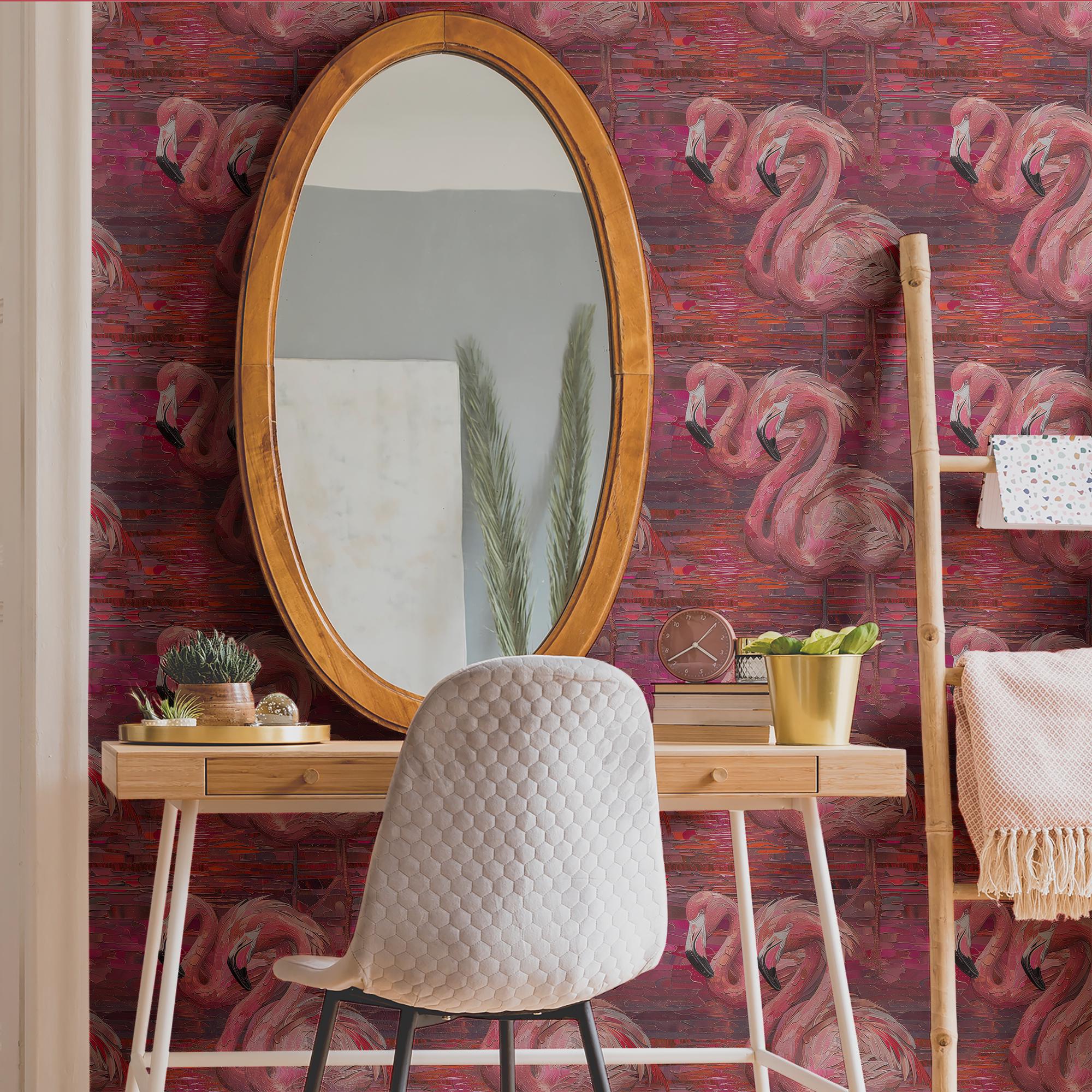 Flamingo Wallpaper Pink Retro Luxury Wall Decor