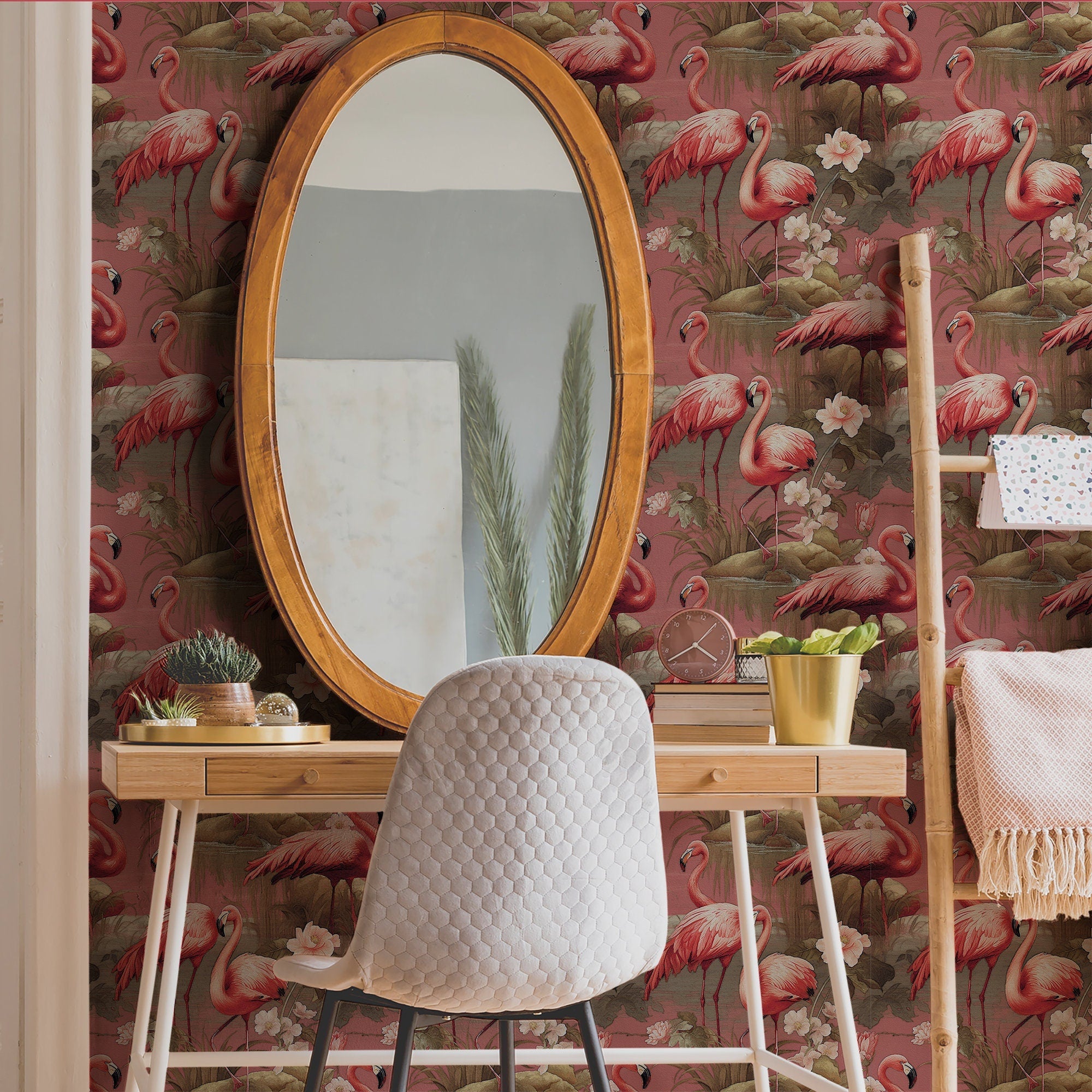 Flamingo Wallpaper Vintage Pink Luxury Wall Decor