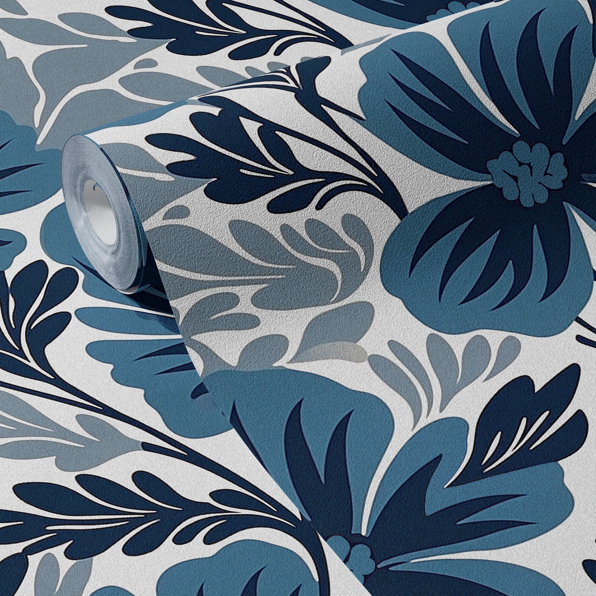 Floral Wallpaper Large Navy Blue Floral Wall Decor