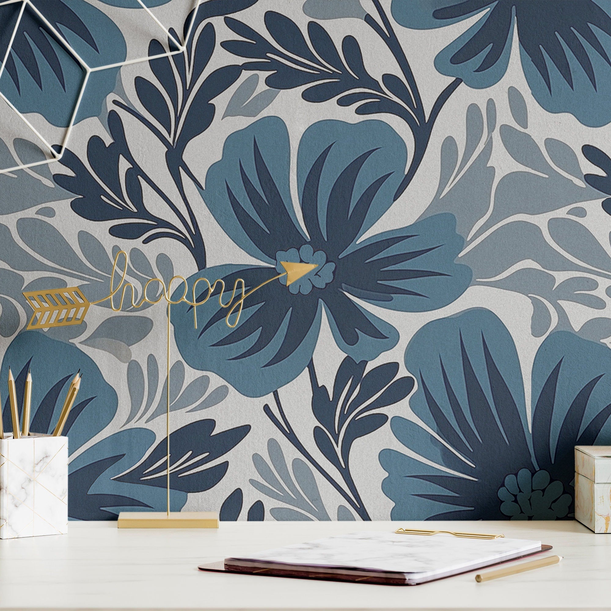 Floral Wallpaper Large Navy Blue Floral Wall Decor