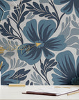 Floral Wallpaper Large Navy Blue Floral Wall Decor