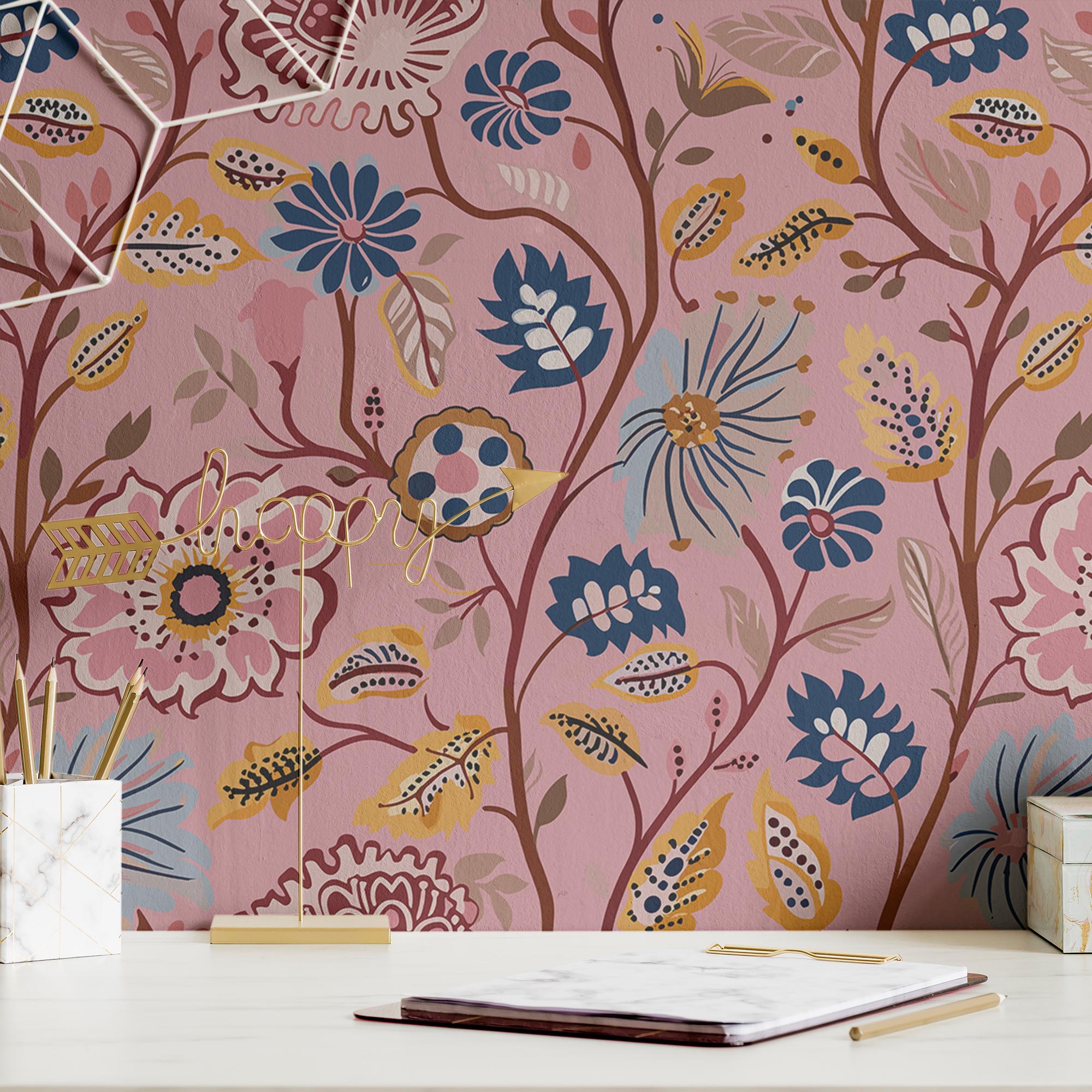 Floral Wallpaper Pink Luxury Wall Decor