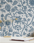 Blue Floral Wallpaper Whimsical Scandinavian Wall Decor