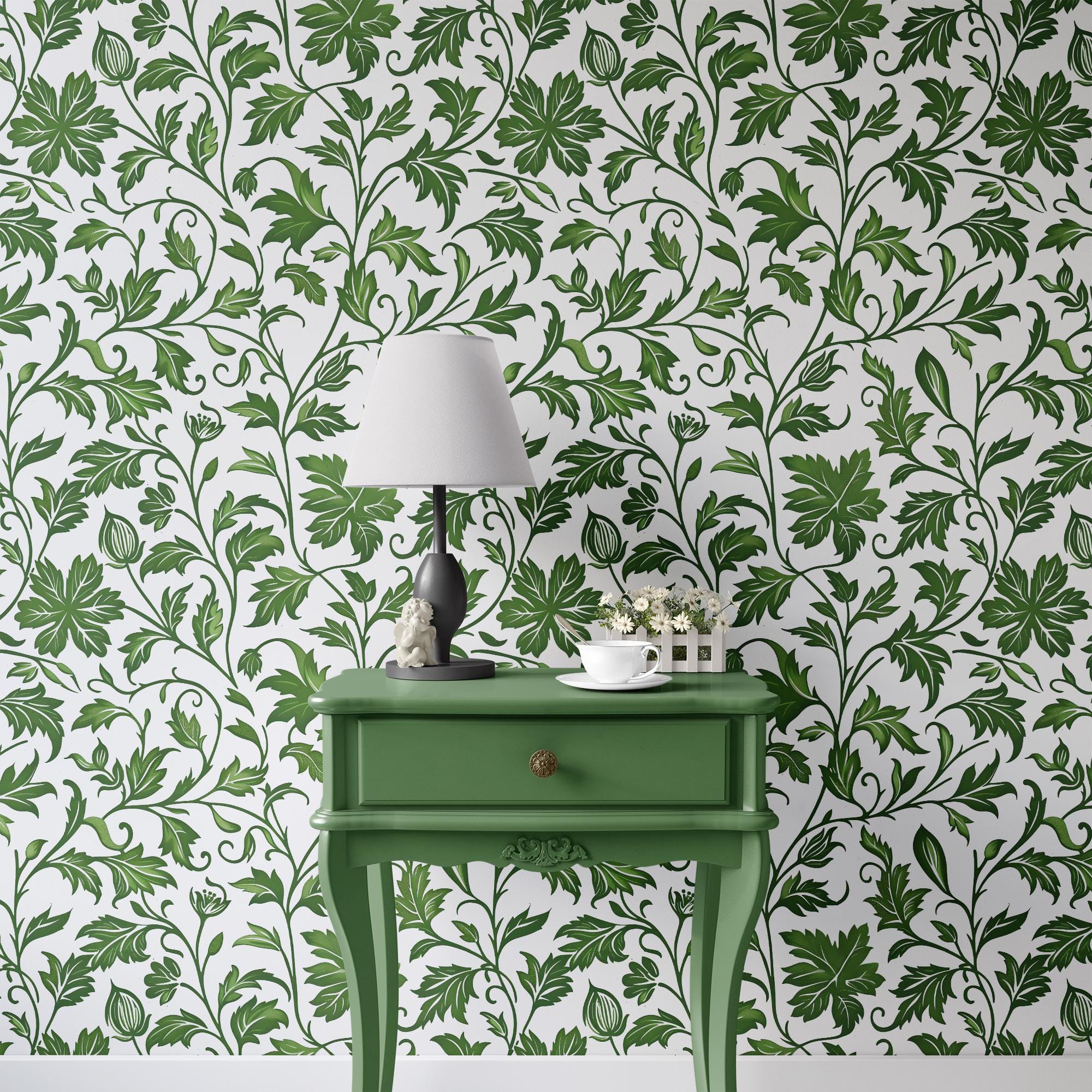 Wallpaper Vintage William Morris Style Floral Ivy Wall Decor Whimsical Forest Removable Peel and Stick or Permanent Traditional Wallpaper