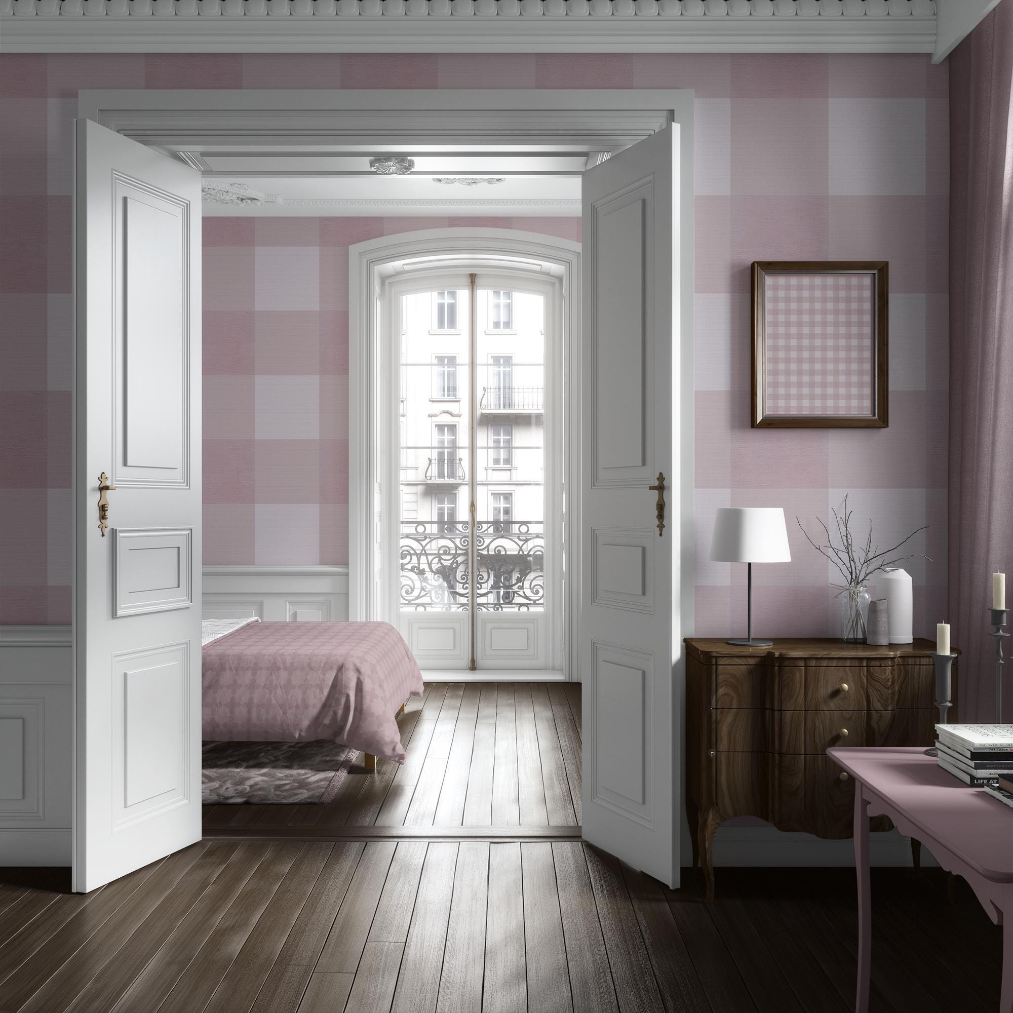 Wallpaper Removable Peel and Stick or Permanent Traditional Wallpaper Vintage Pink Checker Wallpaper for Walls Luxury Interior Design Decor