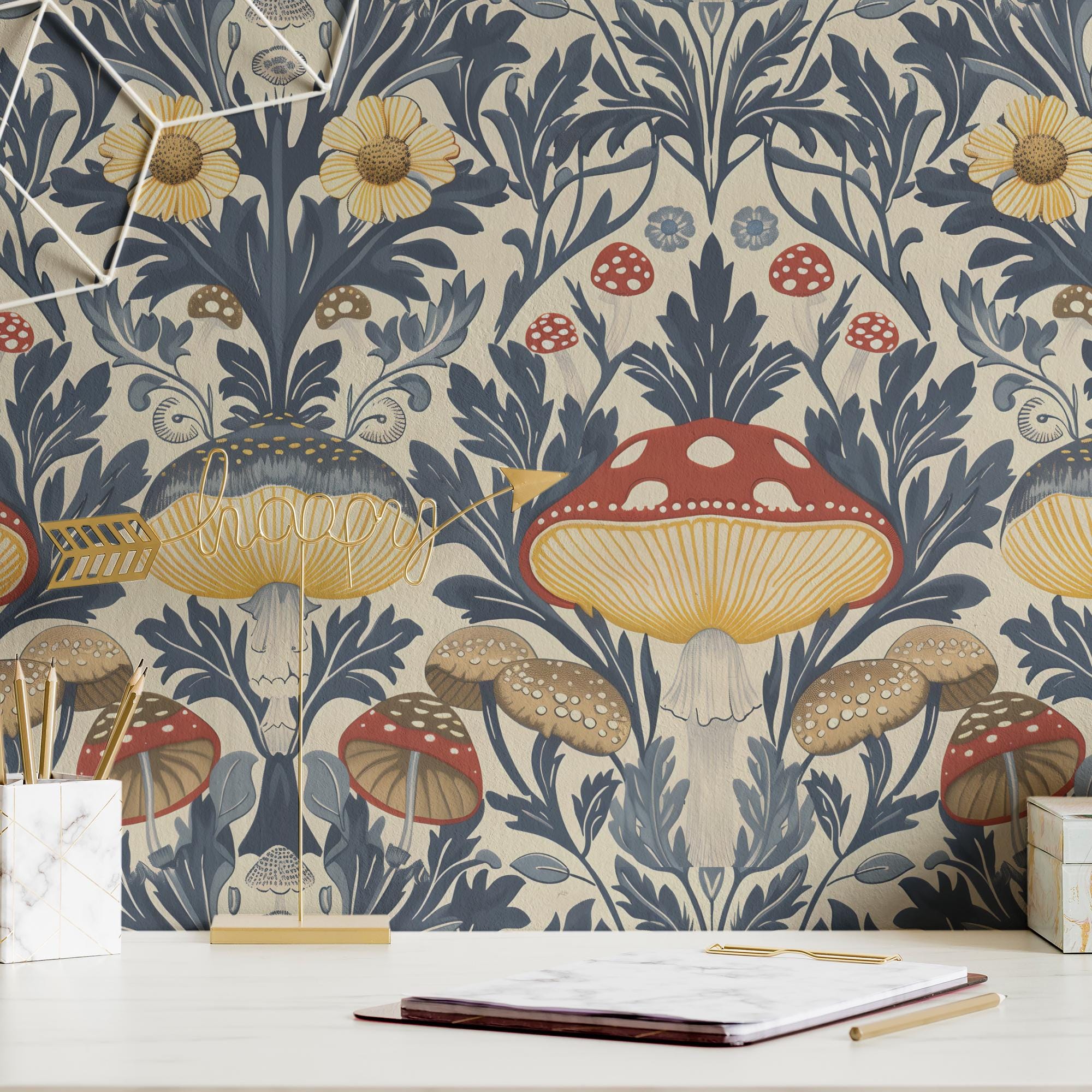 Wallpaper Removable Peel and Stick or Permanent Traditional Wallpaper Moody Vintage Mushroom Wallpaper for Walls Interior Design Wall Decor