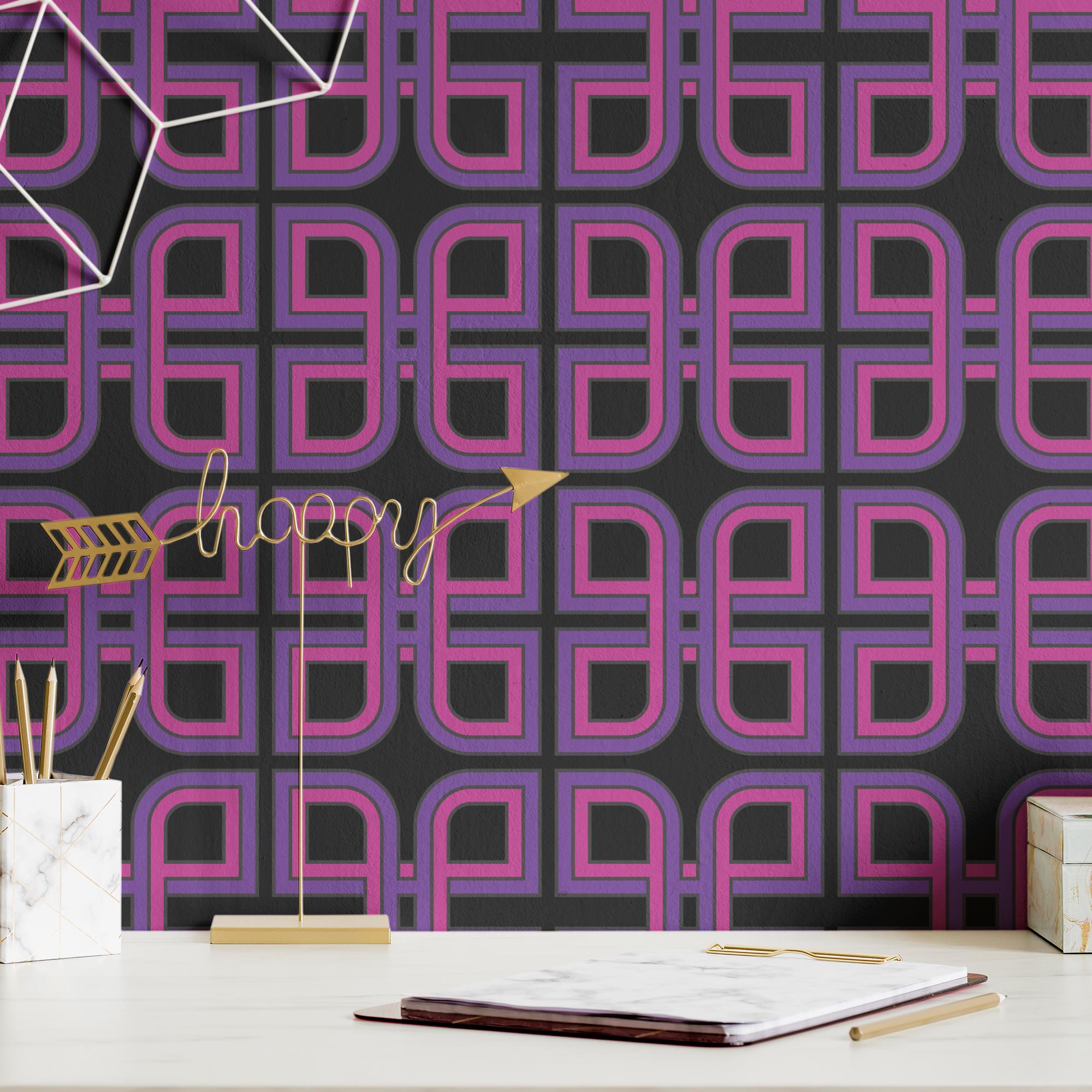 Wallpaper Moody 90s Retro Wallpaper Funky Vintage Geometric Dark Home Wall Decor Removable Peel and Stick or Permanent Traditional Wallpaper