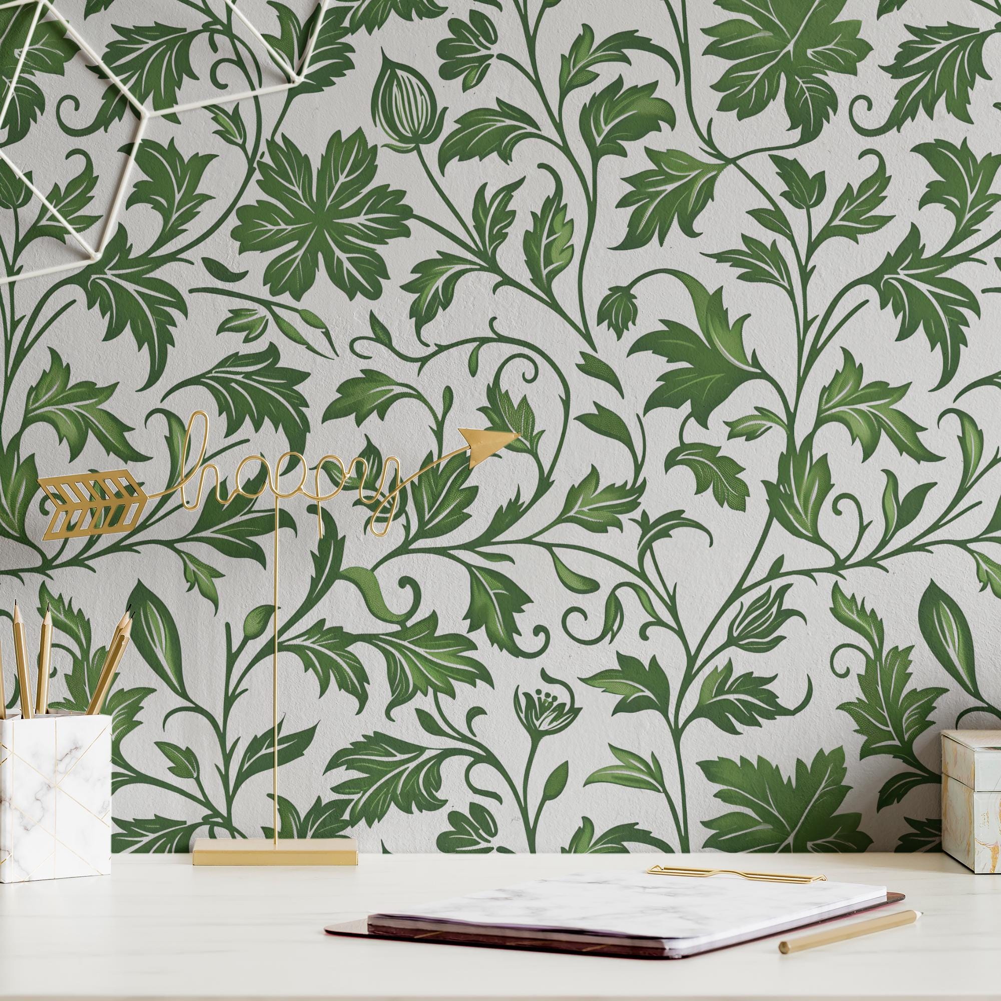 Wallpaper Vintage William Morris Style Floral Ivy Wall Decor Whimsical Forest Removable Peel and Stick or Permanent Traditional Wallpaper