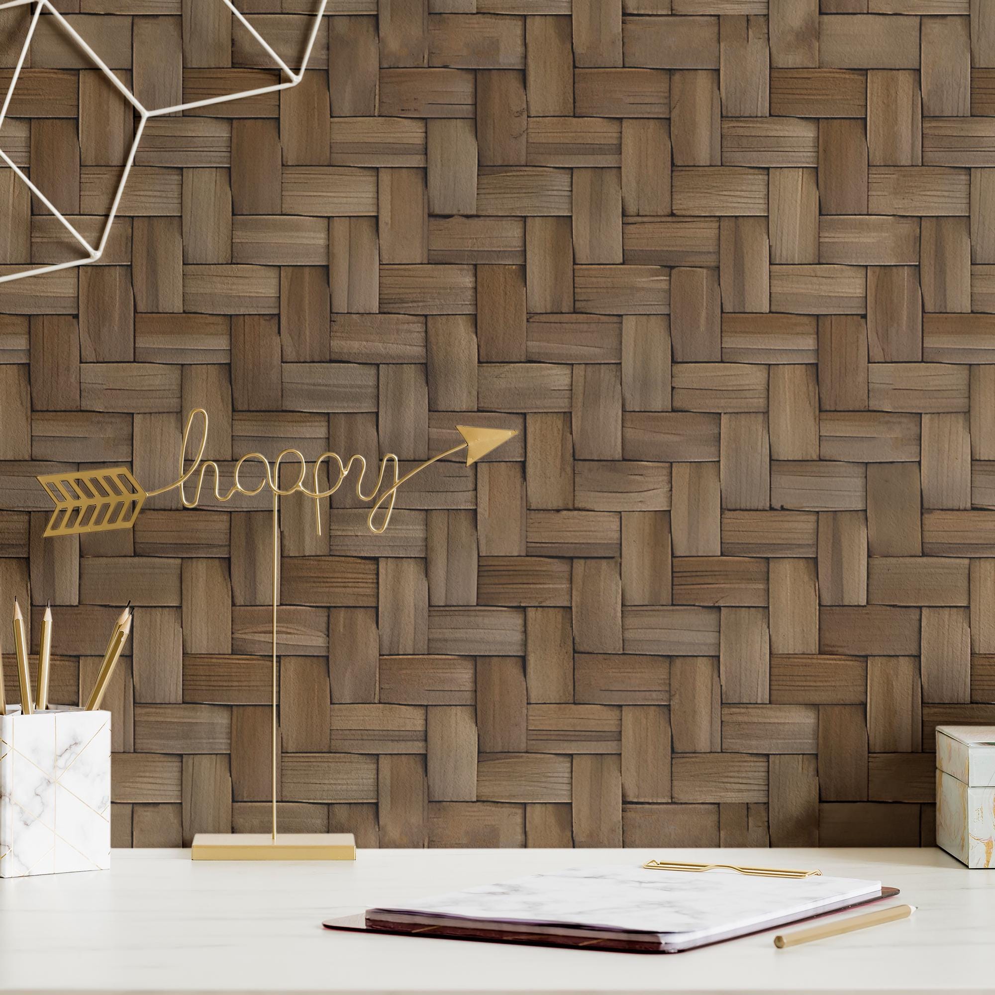 Wallpaper Removable Peel and Stick or Permanent Traditional Wallpaper Unique Brown Faux Wicker Wallpaper for Walls Interior Design Decor