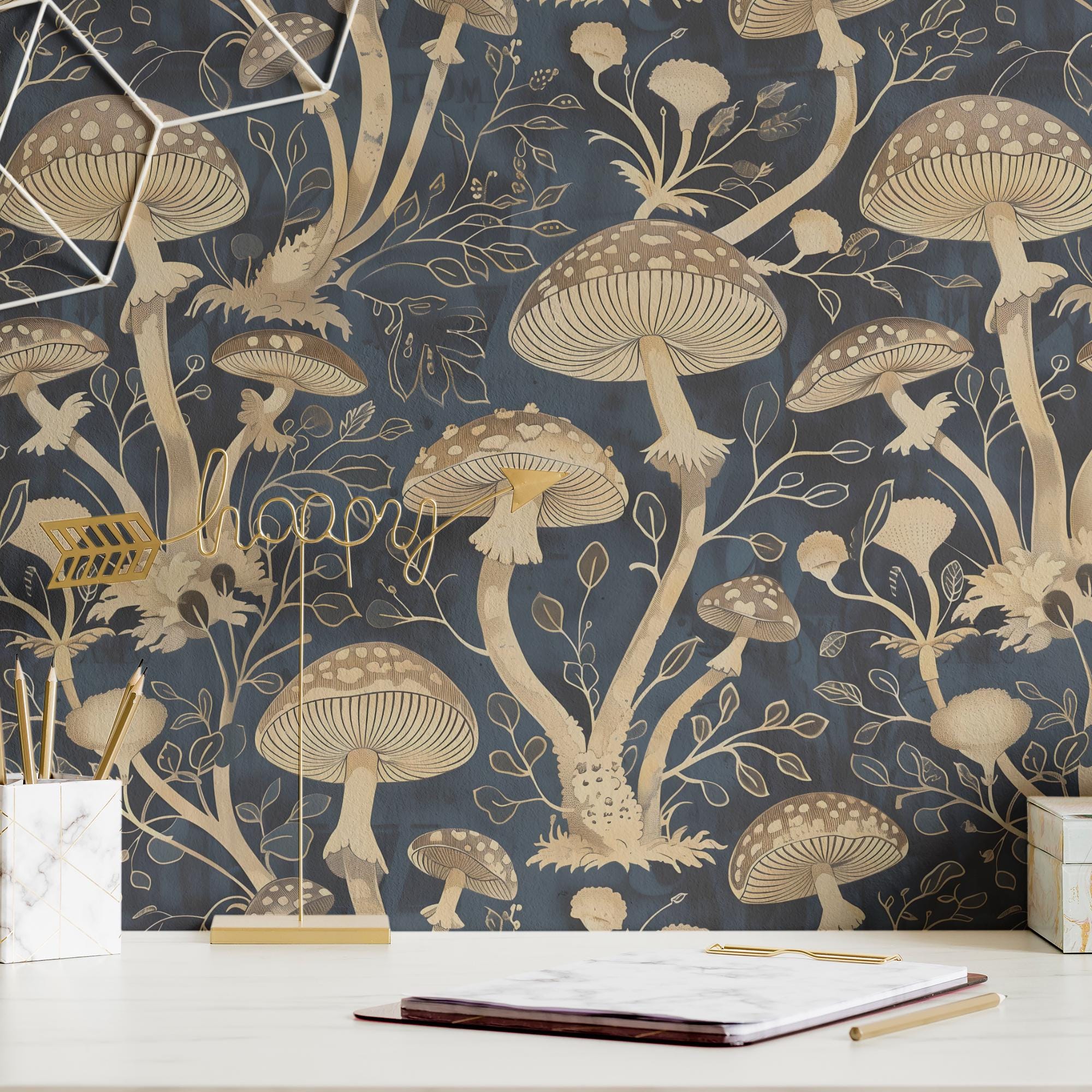 Wallpaper Vintage Mushroom Botanical Cottage Chic Wall Decor Whimsical Forest Removable Peel and Stick or Permanent Traditional Wallpaper