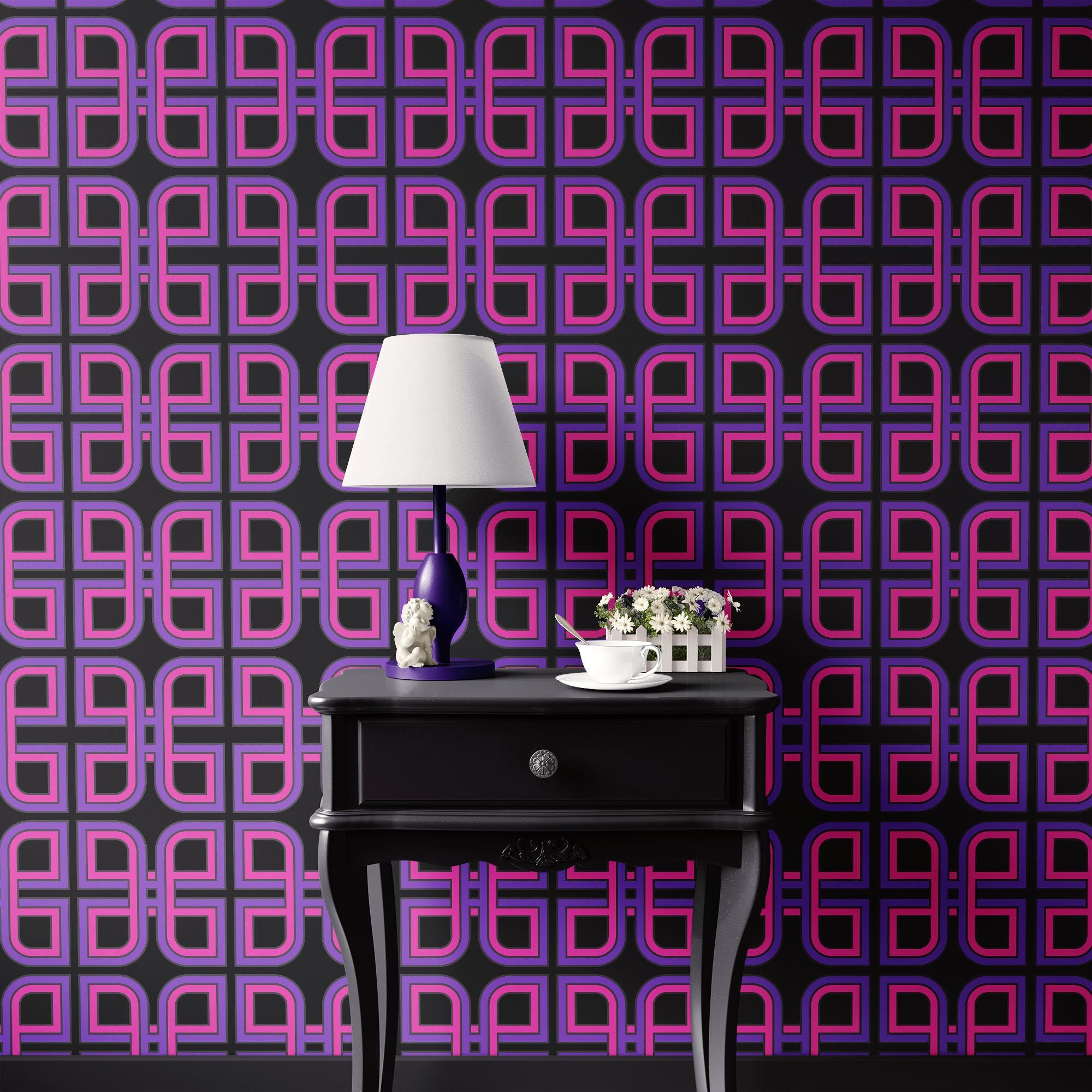 Wallpaper Moody 90s Retro Wallpaper Funky Vintage Geometric Dark Home Wall Decor Removable Peel and Stick or Permanent Traditional Wallpaper