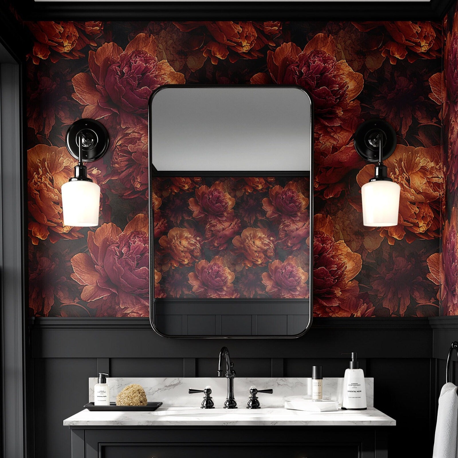 Moody Wallpaper Dark Orange Peony Wall Decor