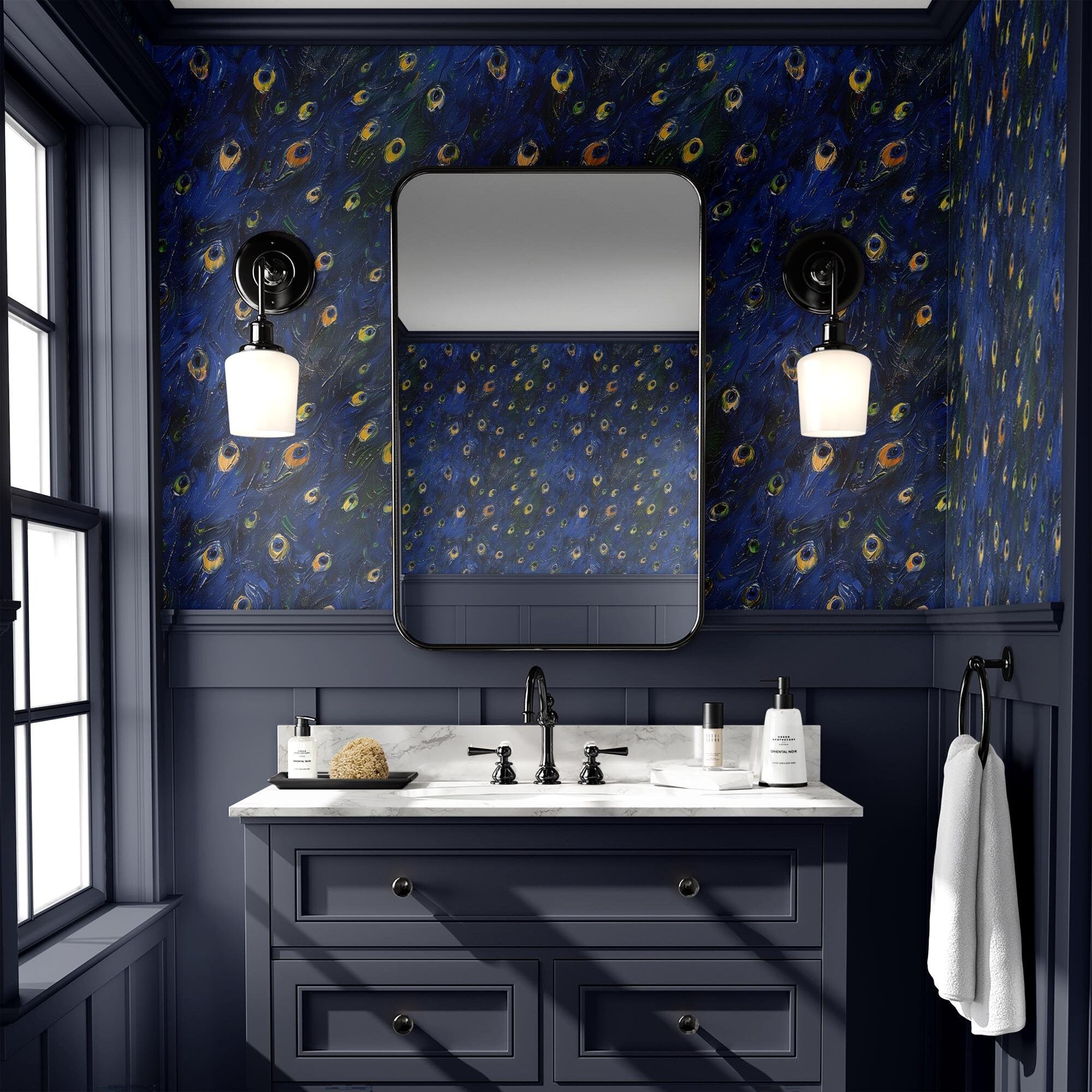 Peacock Wallpaper Vintage Blue Luxury Wall Decor