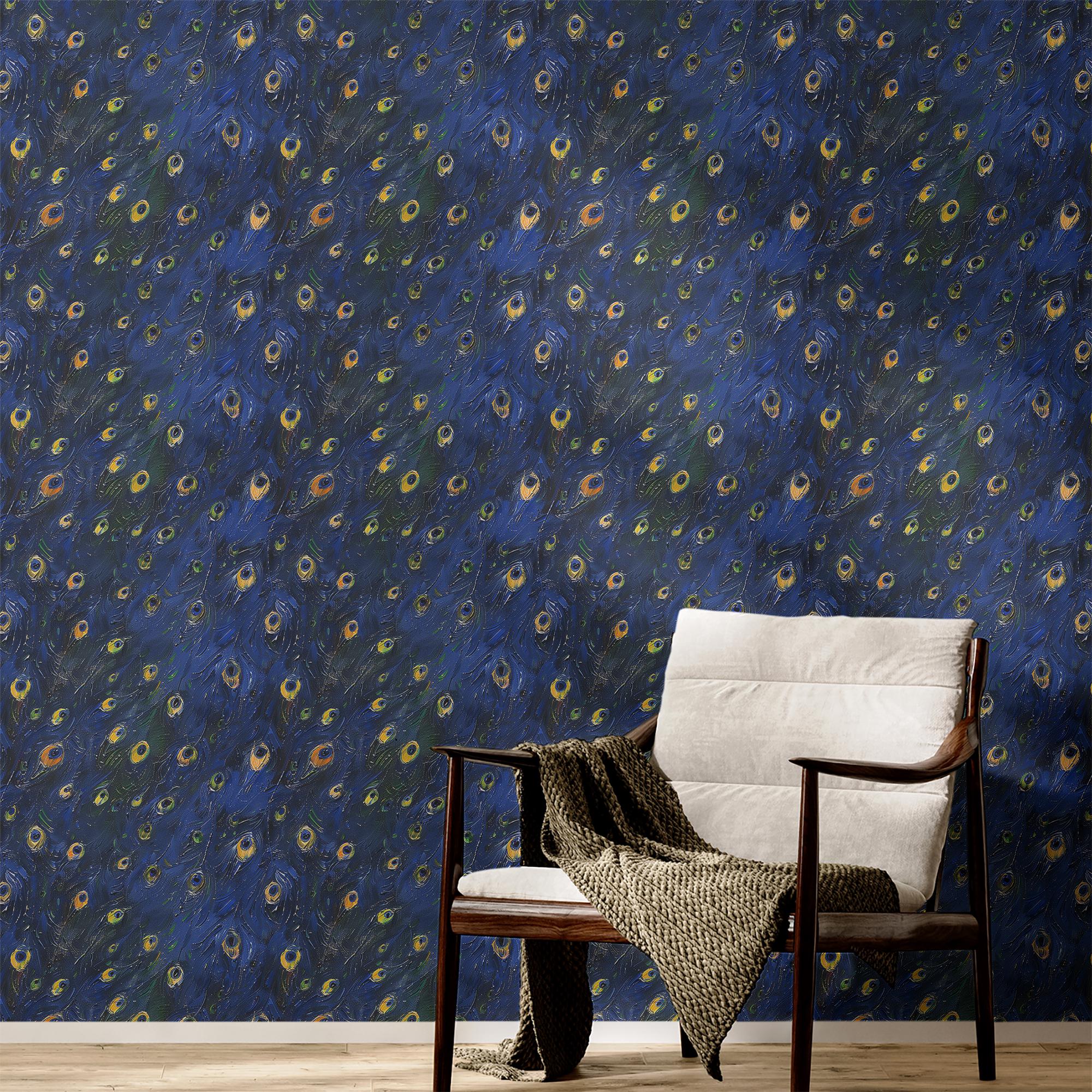 Peacock Wallpaper Vintage Blue Luxury Wall Decor