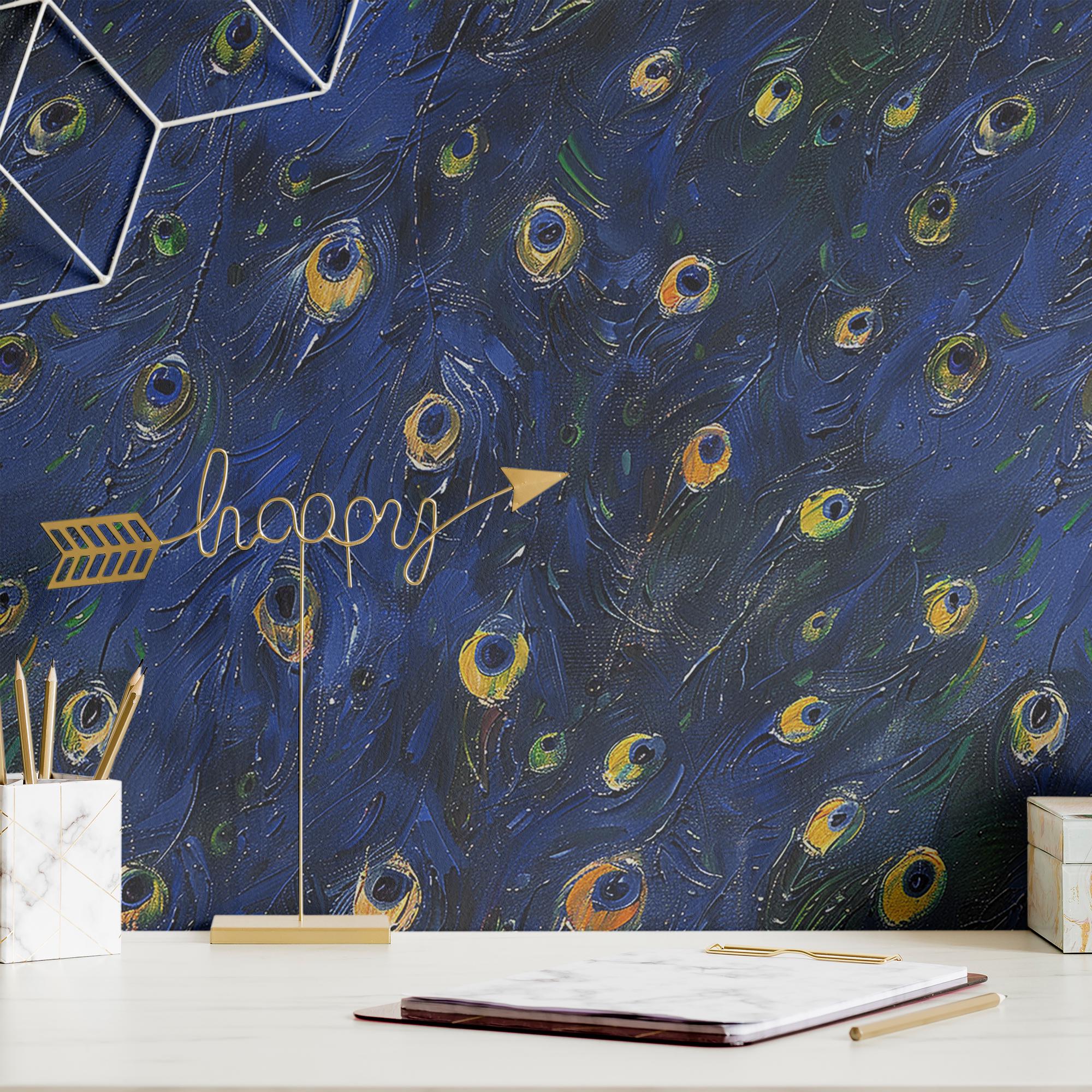 Peacock Wallpaper Vintage Blue Luxury Wall Decor