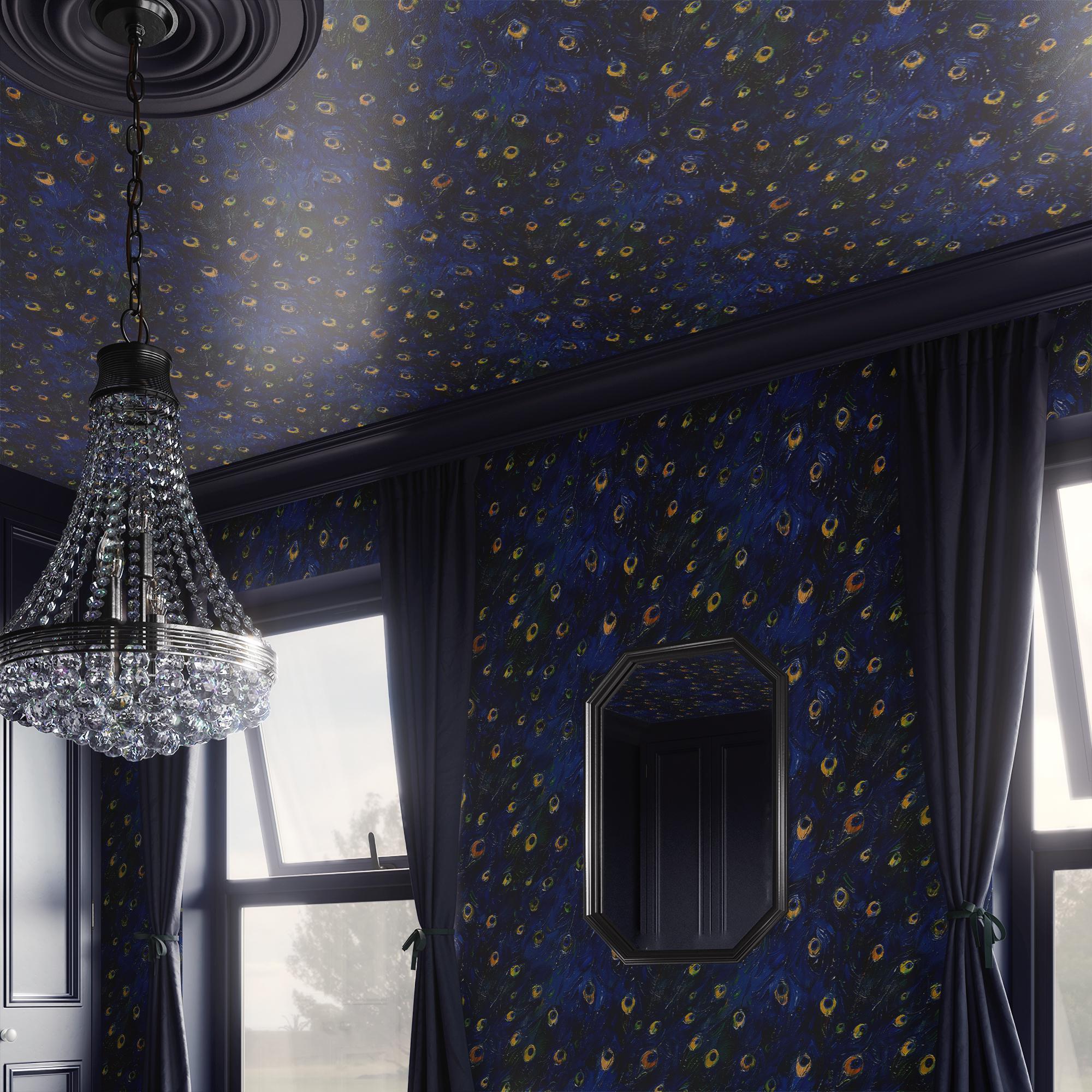 Peacock Wallpaper Vintage Blue Luxury Wall Decor