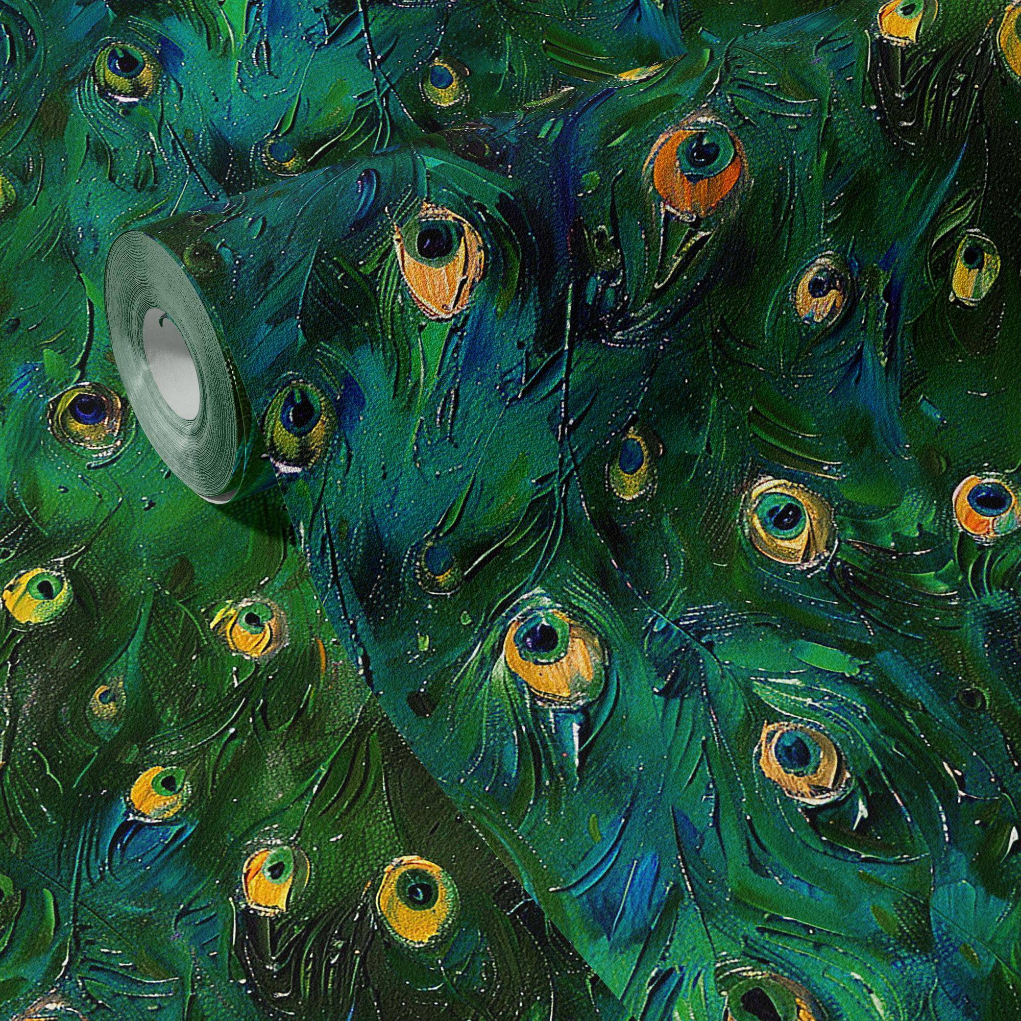 Peacock Wallpaper Vintage Green Feather Wall Decor