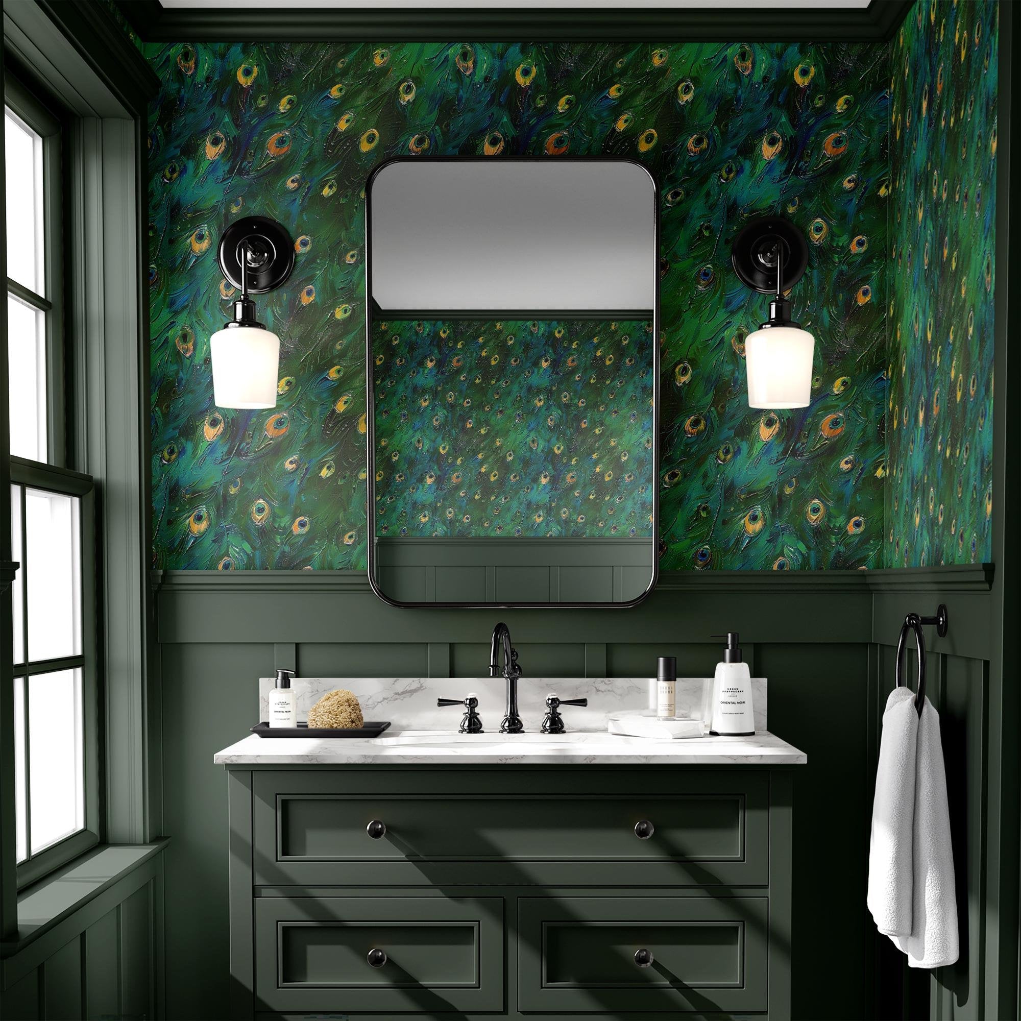 Peacock Wallpaper Vintage Green Feather Wall Decor