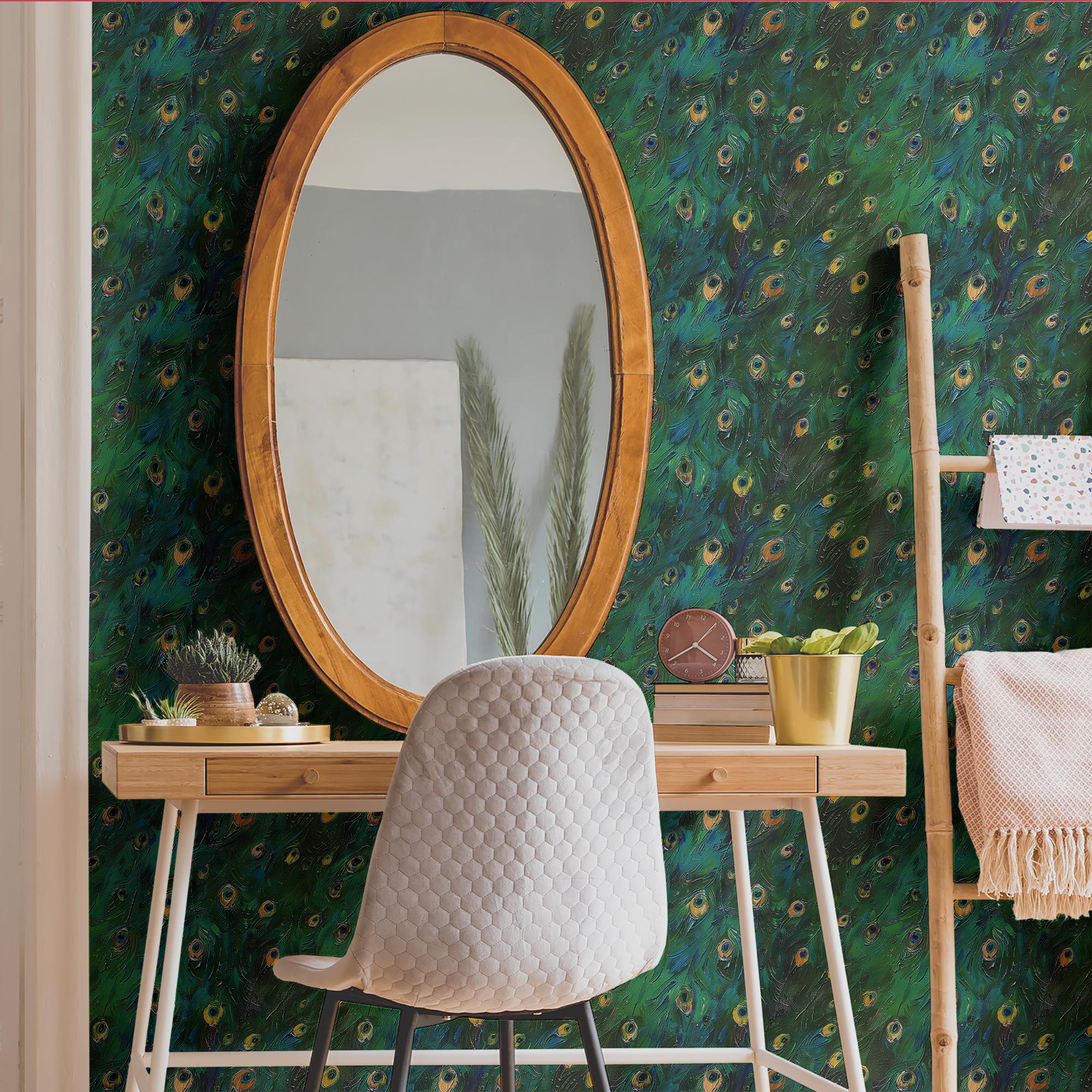 Peacock Wallpaper Vintage Green Feather Wall Decor