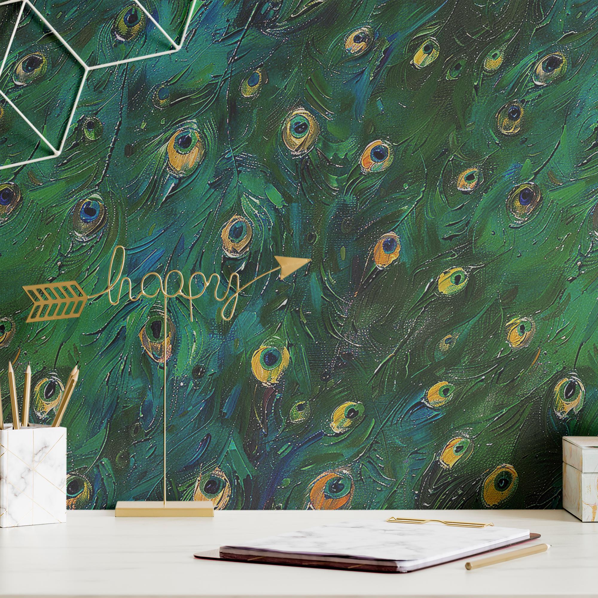 Peacock Wallpaper Vintage Green Feather Wall Decor