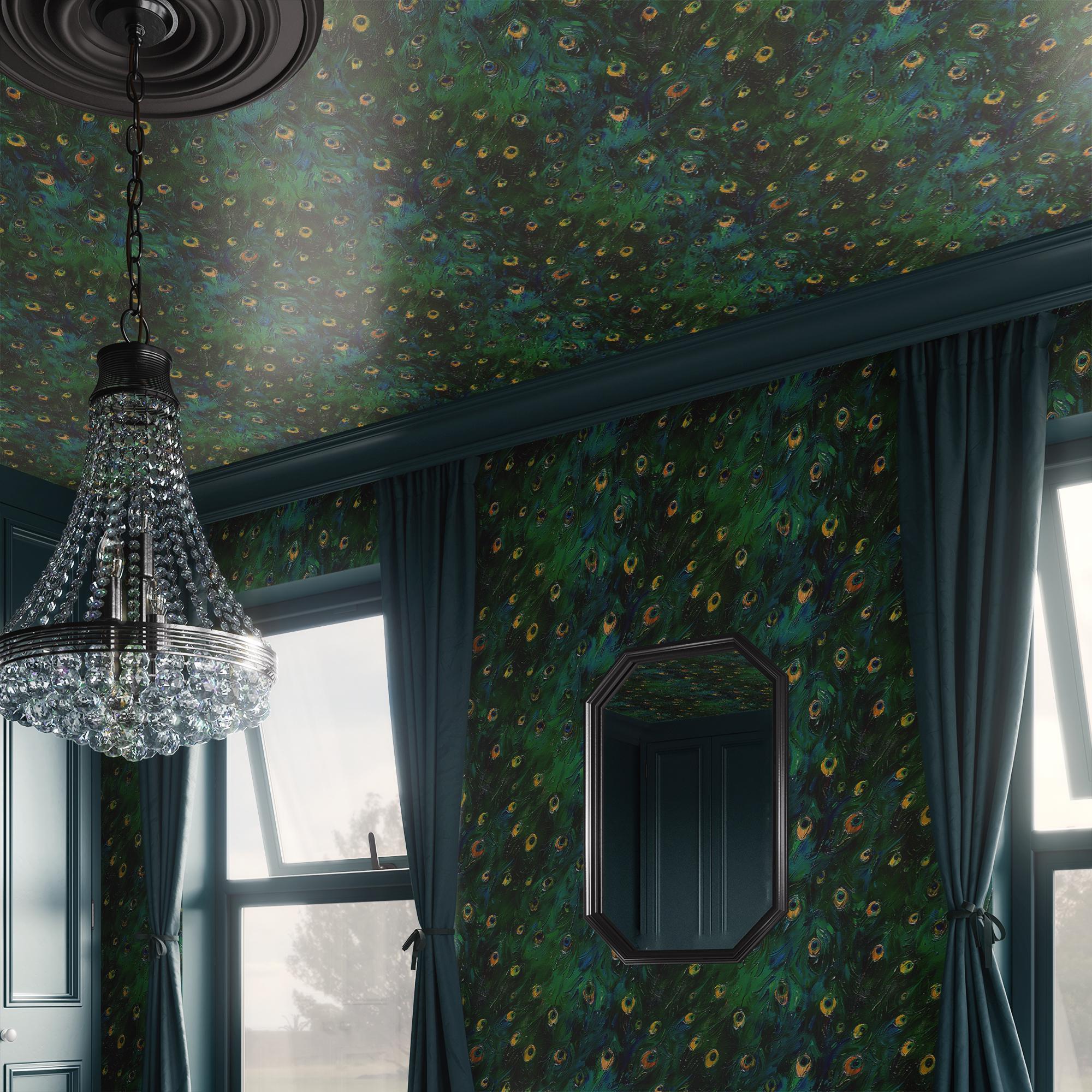 Peacock Wallpaper Vintage Green Feather Wall Decor