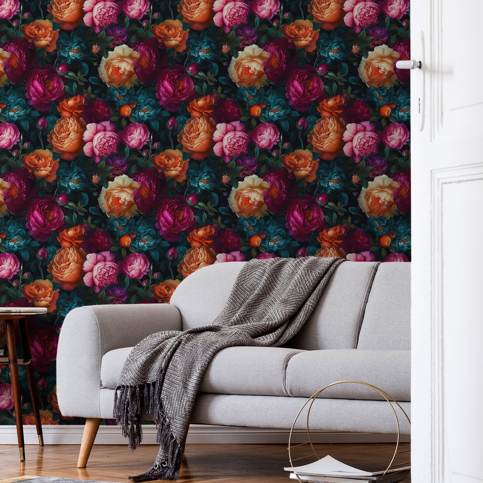 Peony Wallpaper Dark Botanical Luxury Wall Decor