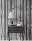 Moody Woodland Wallpaper Black and White Tree Wall Decor