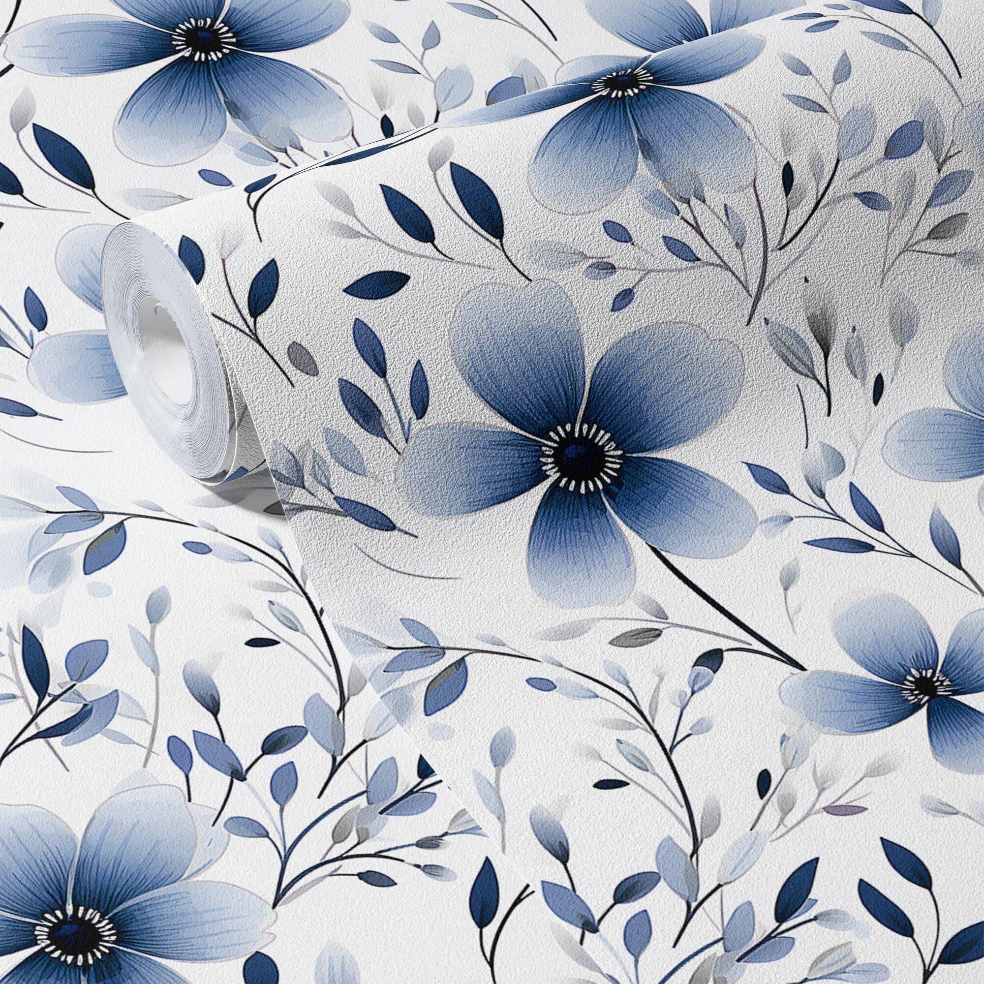 Floral Wallpaper Navy Flower Wall Decor
