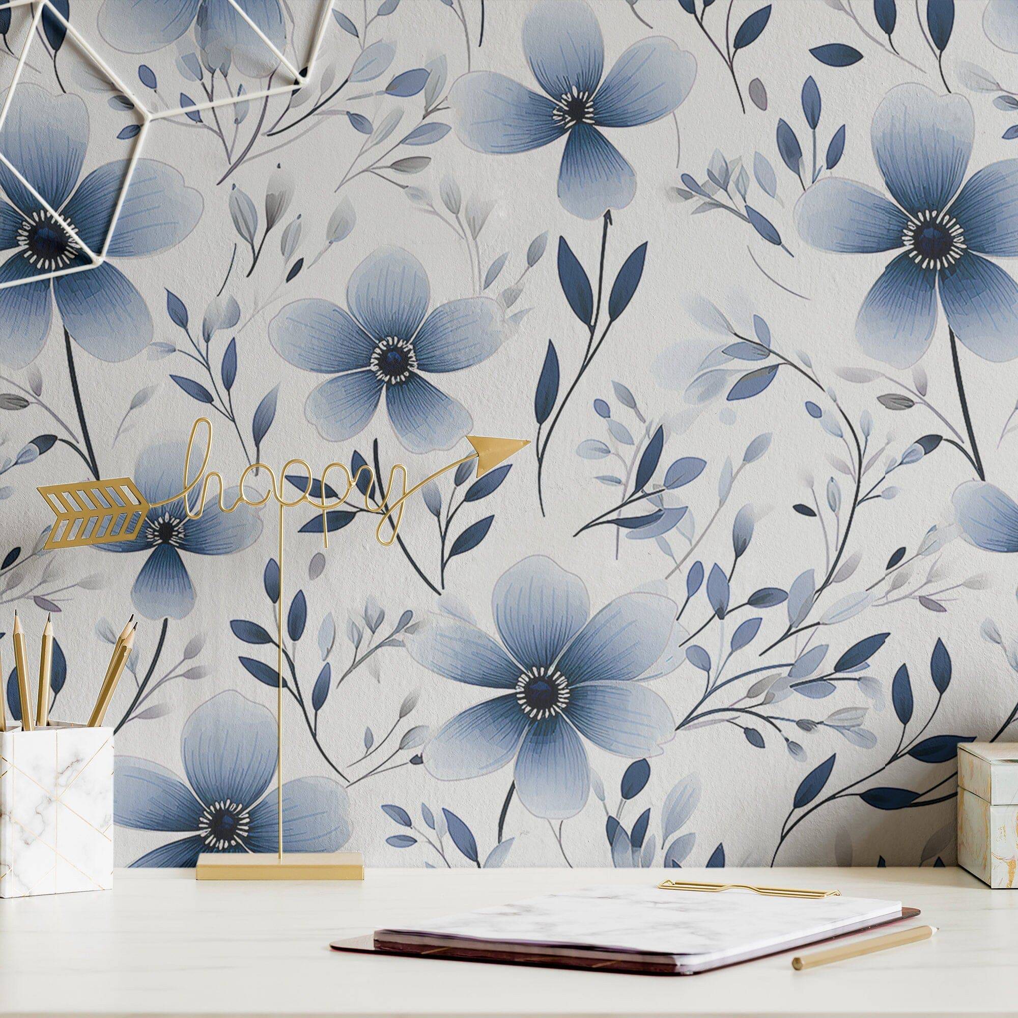 Floral Wallpaper Navy Flower Wall Decor
