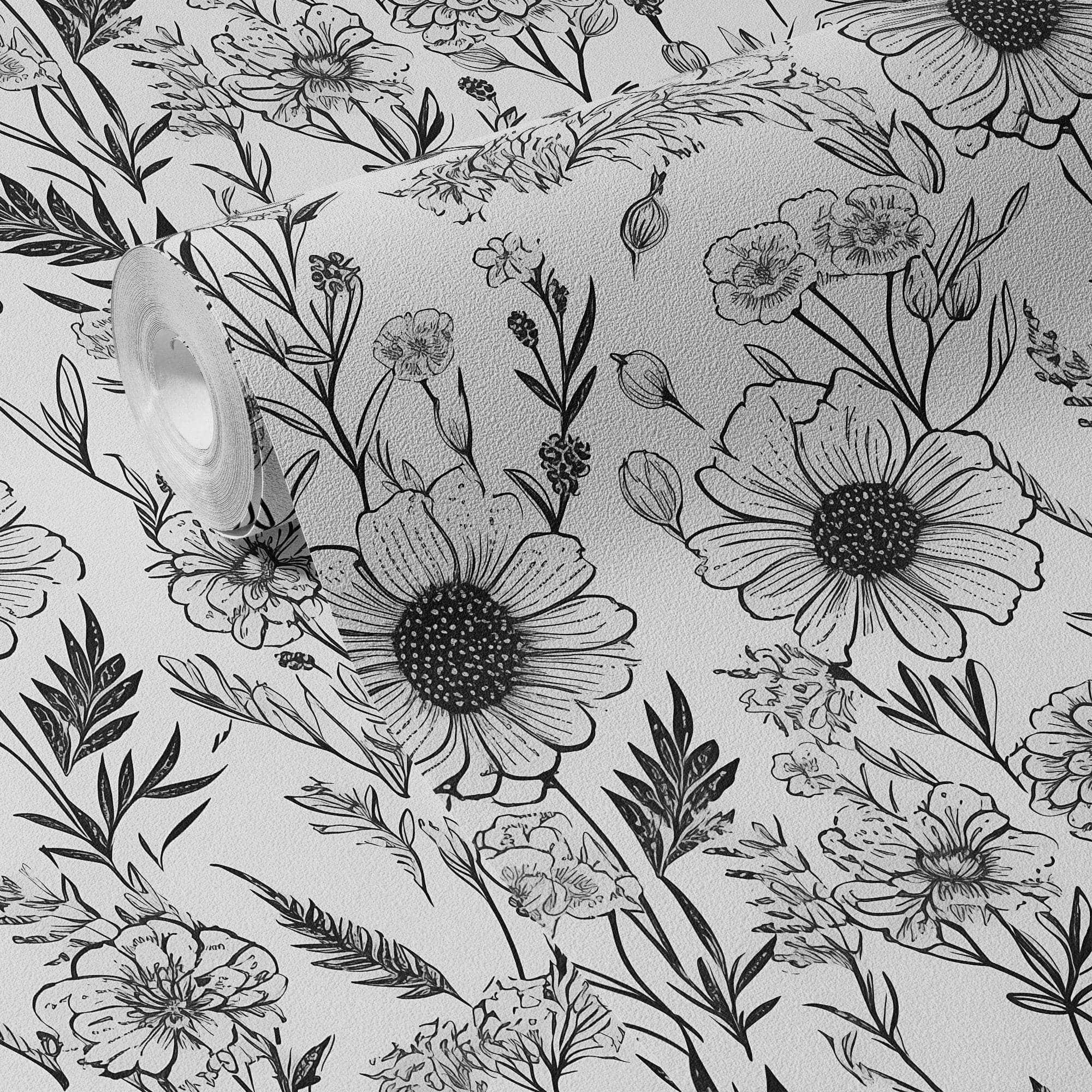 Floral Wallpaper Black White Garden Wall Decor