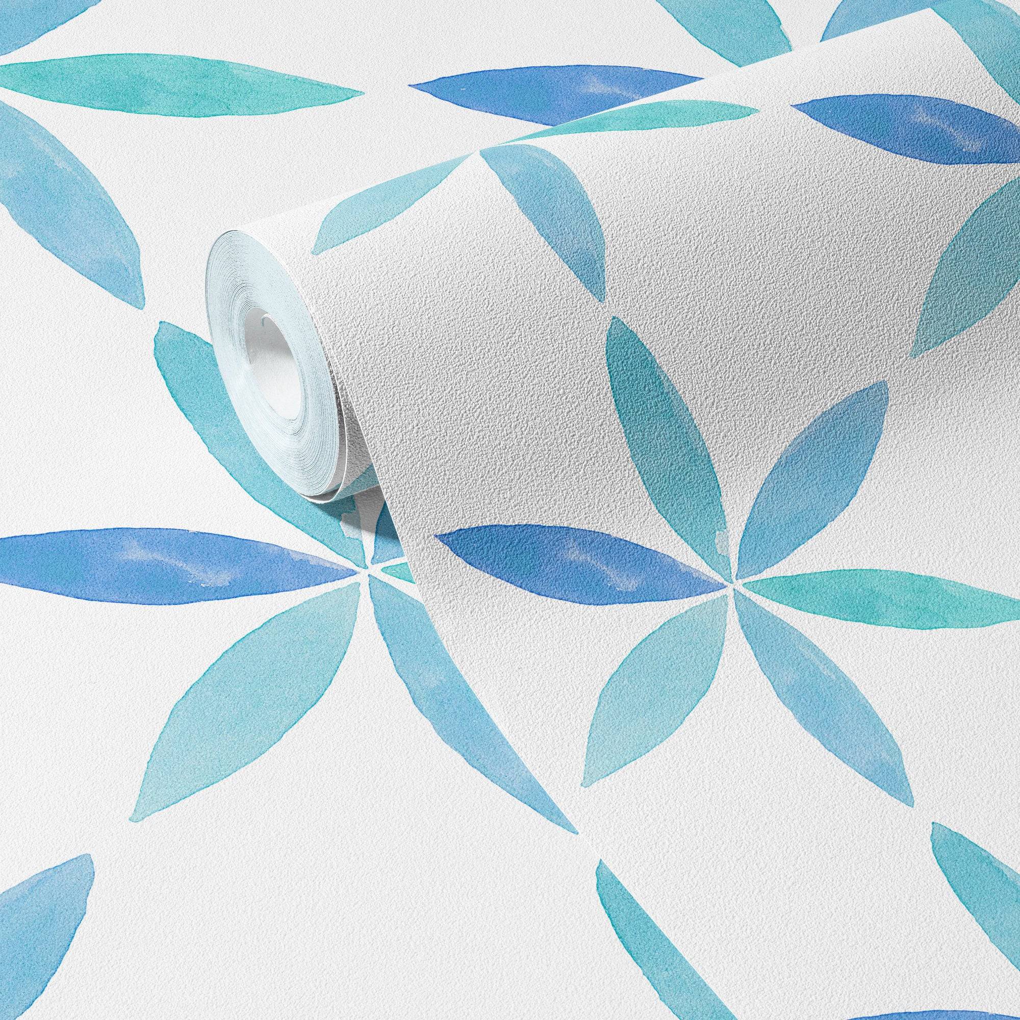 Boho Wallpaper Blue Floral Watercolor Wall Decor
