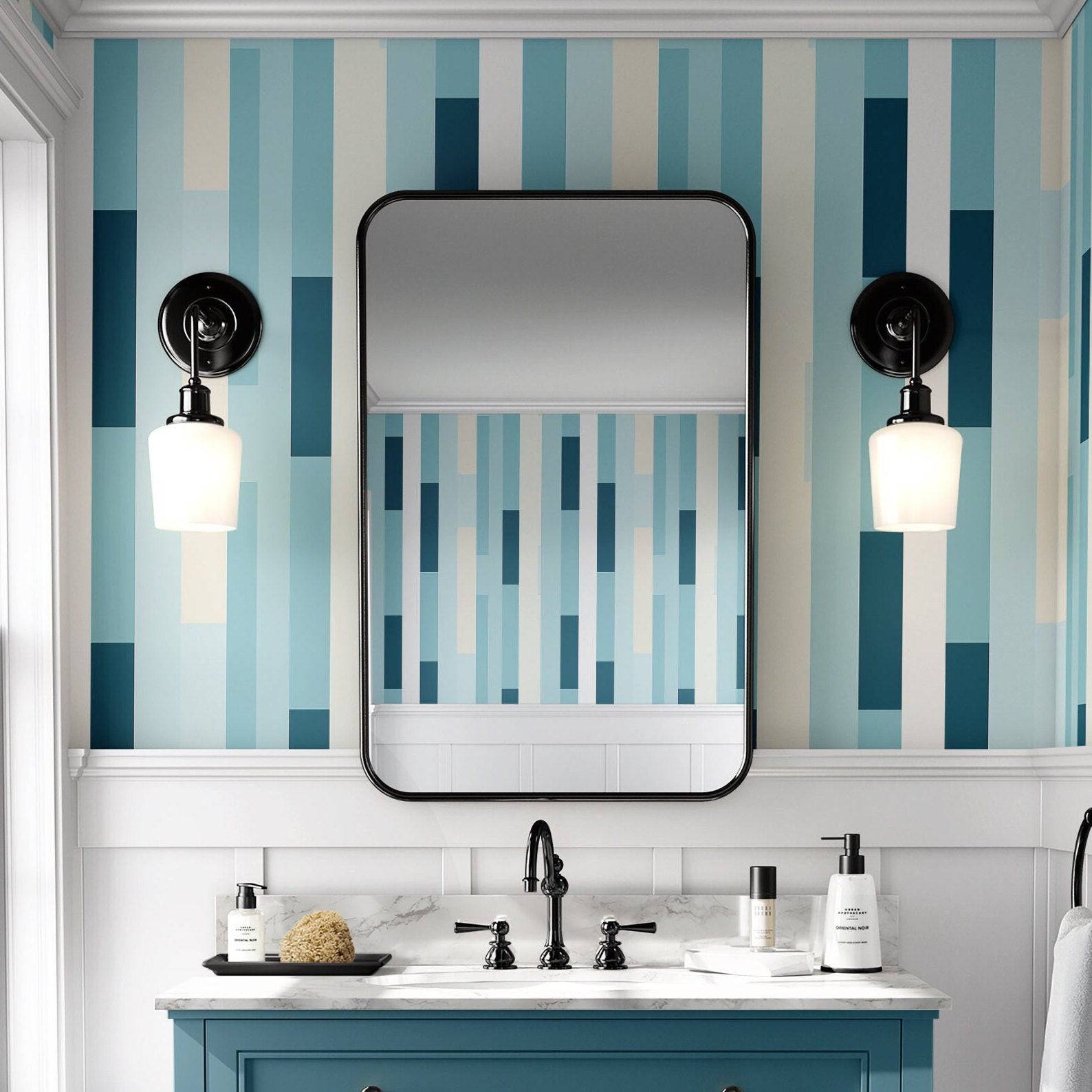 Stripe Wallpaper Blue Retro 70s Wall Decor