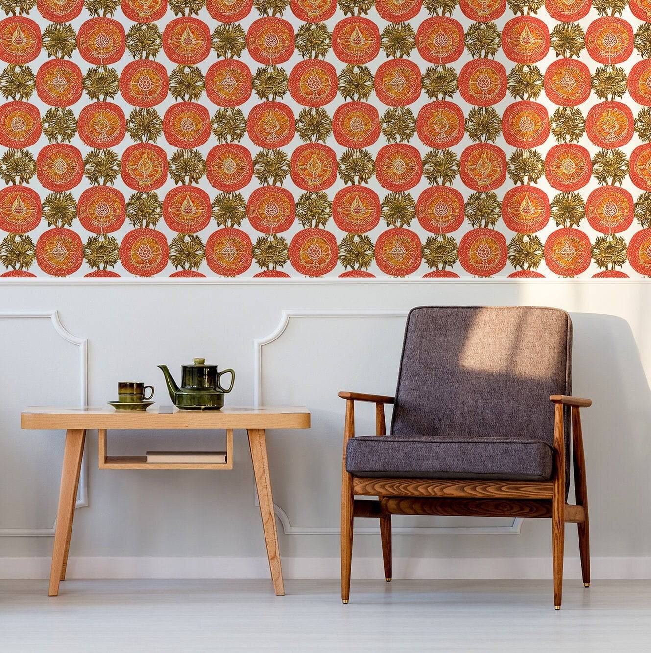 Boho Wallpaper Orange Medallion Luxury Wall Decor