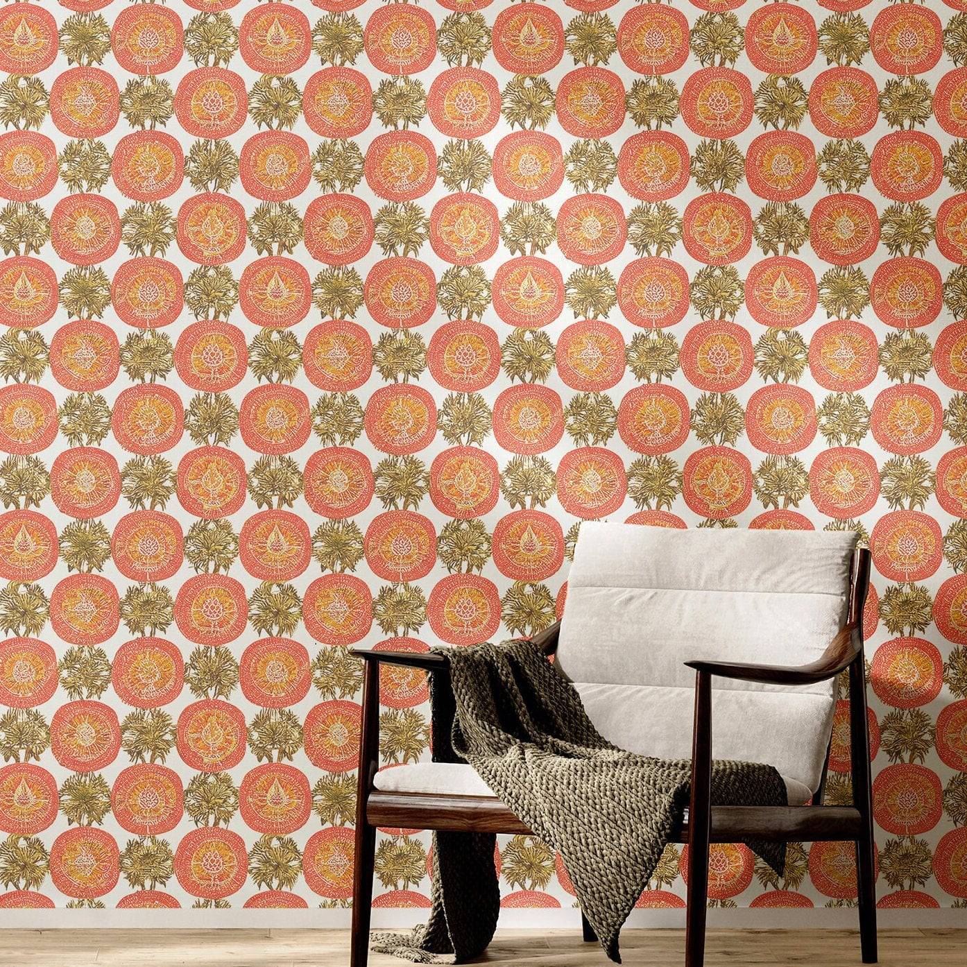 Boho Wallpaper Orange Medallion Luxury Wall Decor