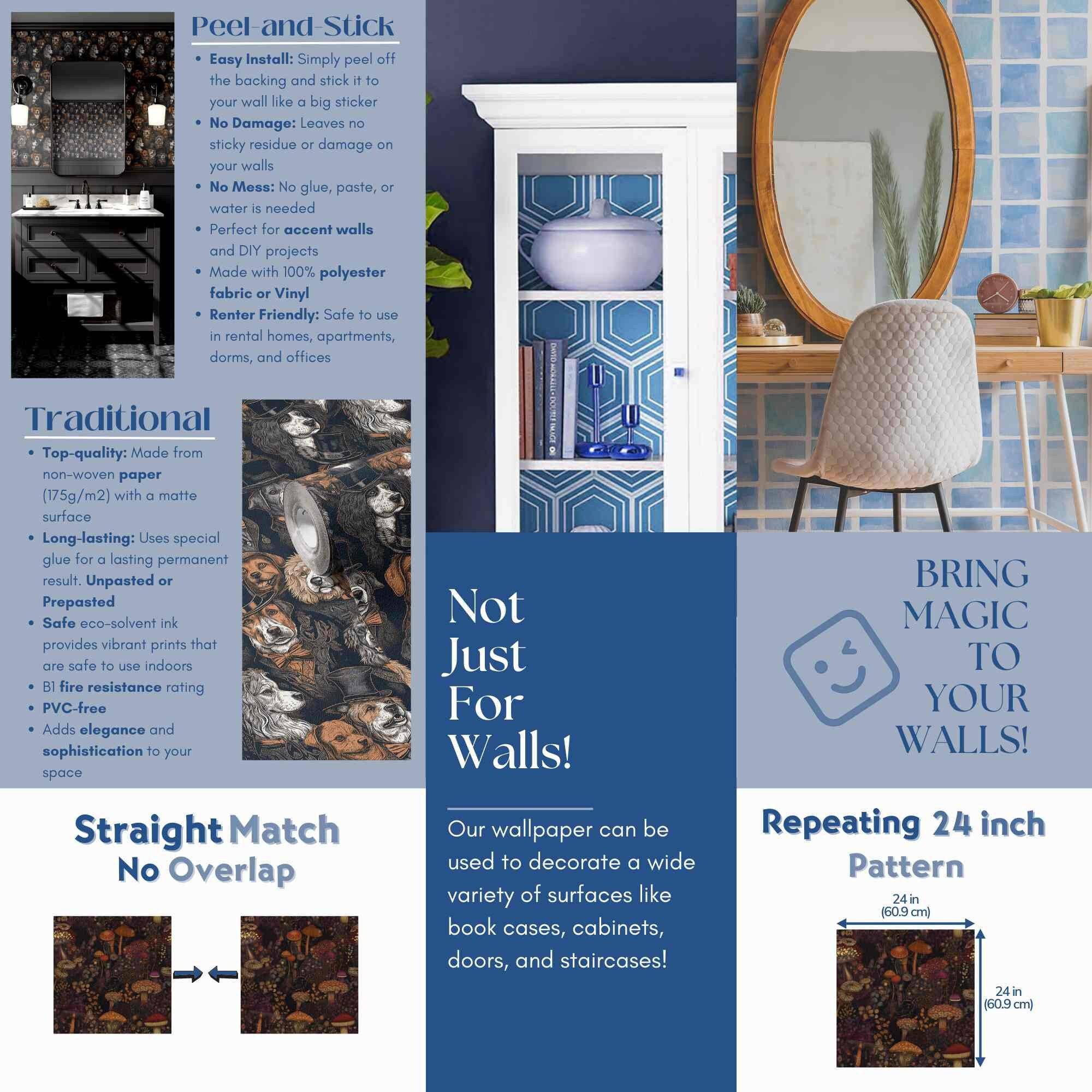 Limewash Wallpaper Navy Blue Luxury Wall Decor