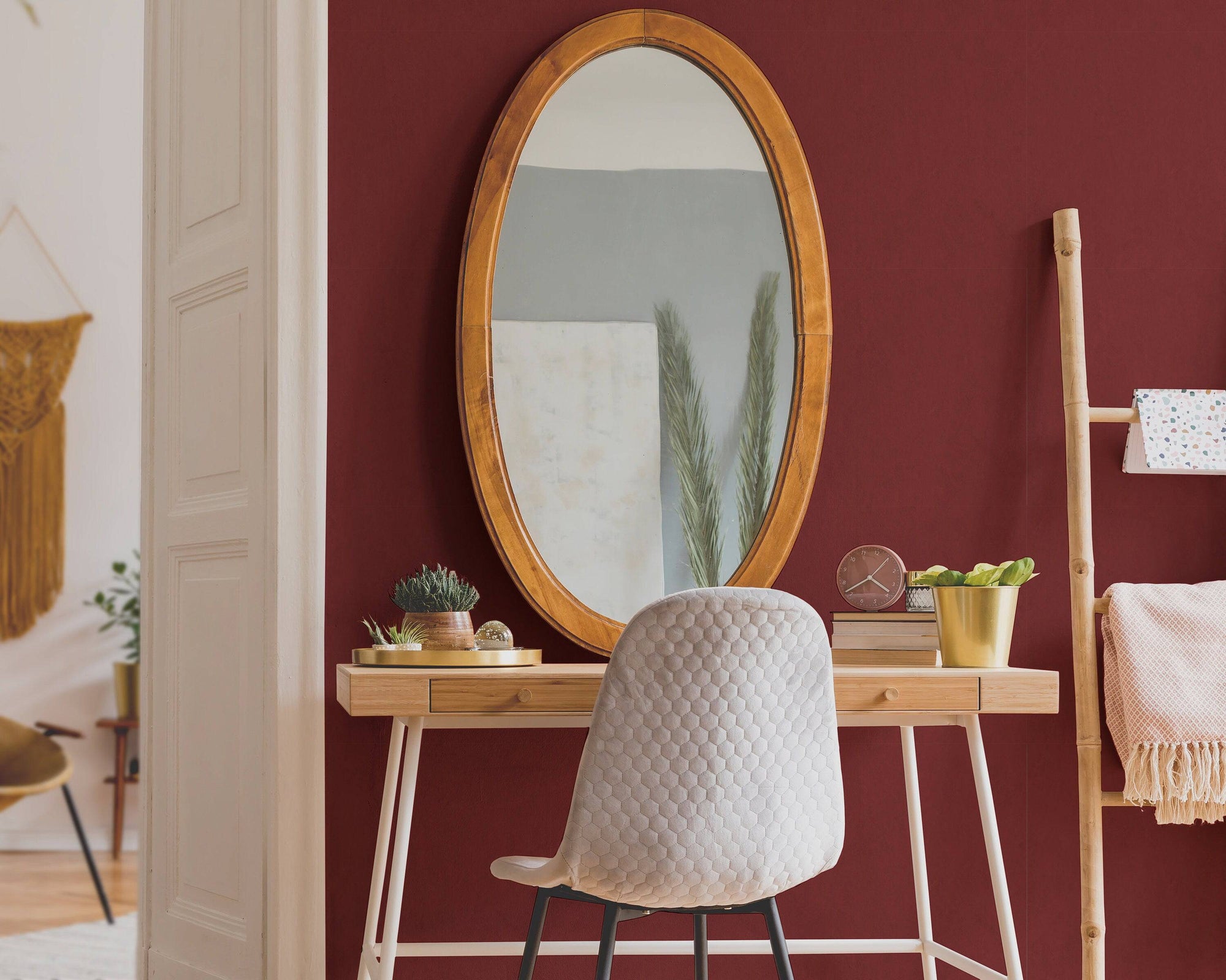 Limewash Wallpaper Maroon Luxury Wall Decor