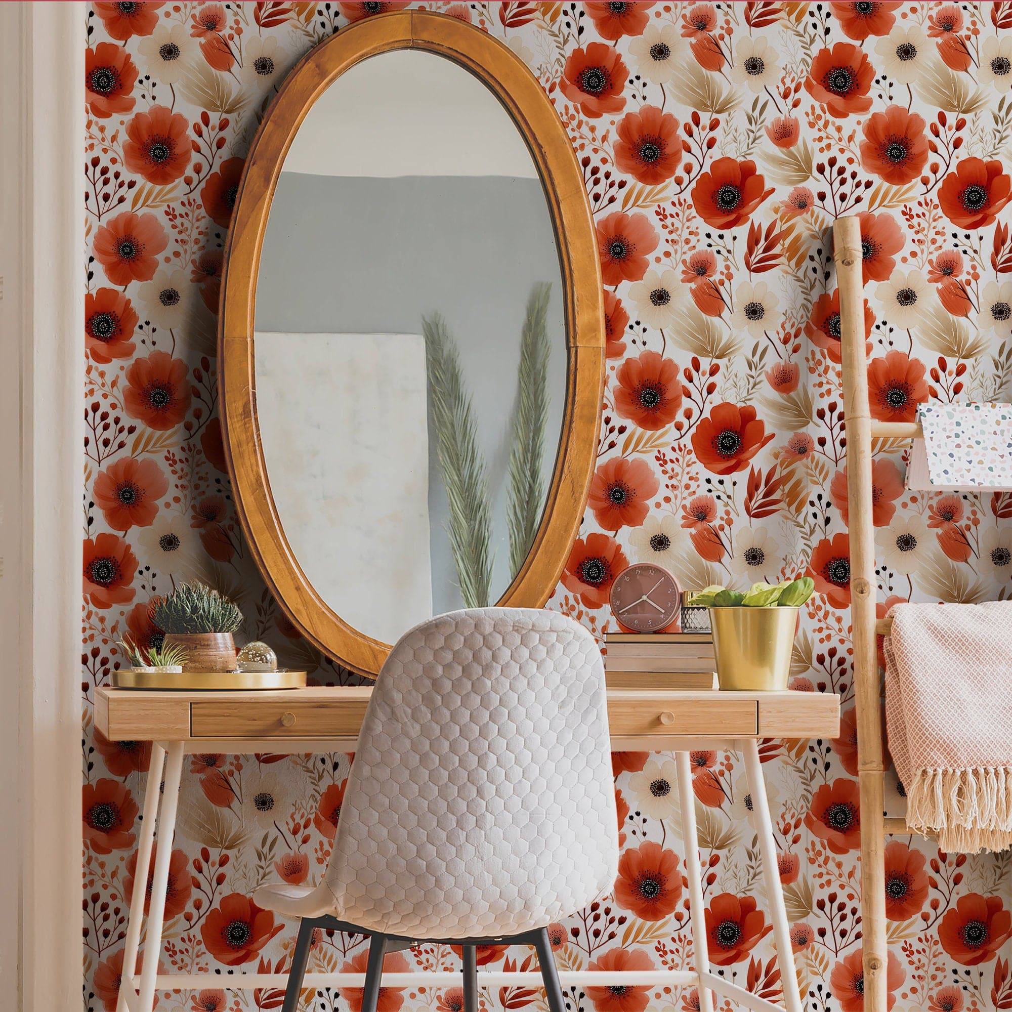 Boho Wallpaper Terracotta Flower Luxury Wall Decor