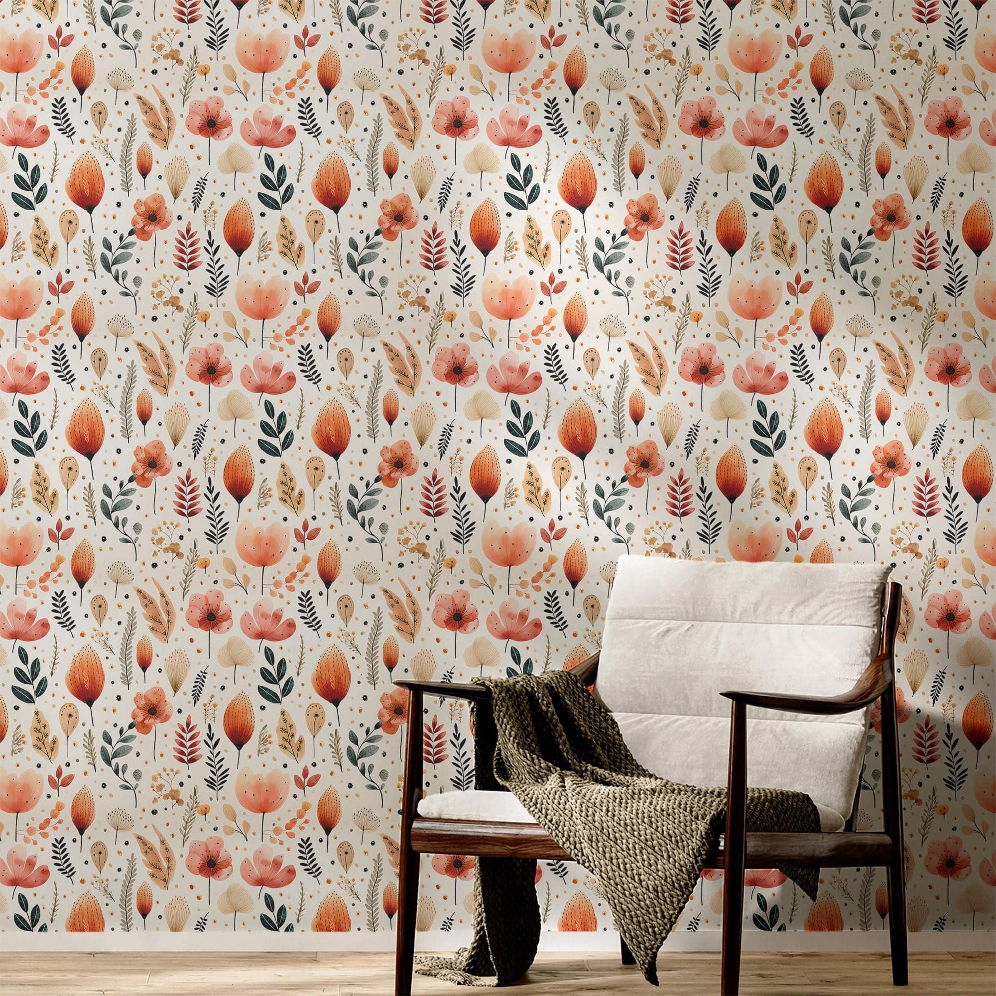 Boho Wallpaper Floral Watercolor Luxury Wall Decor