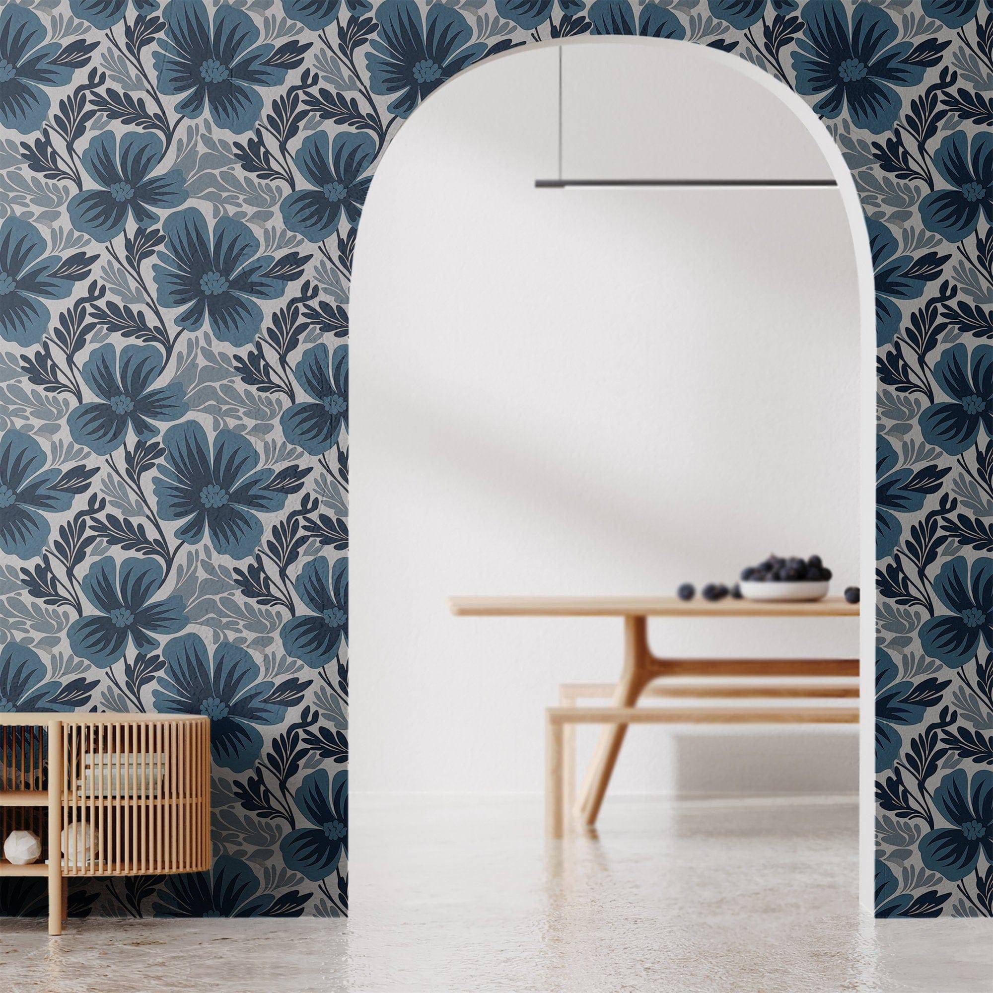 Floral Wallpaper Large Navy Blue Floral Wall Decor