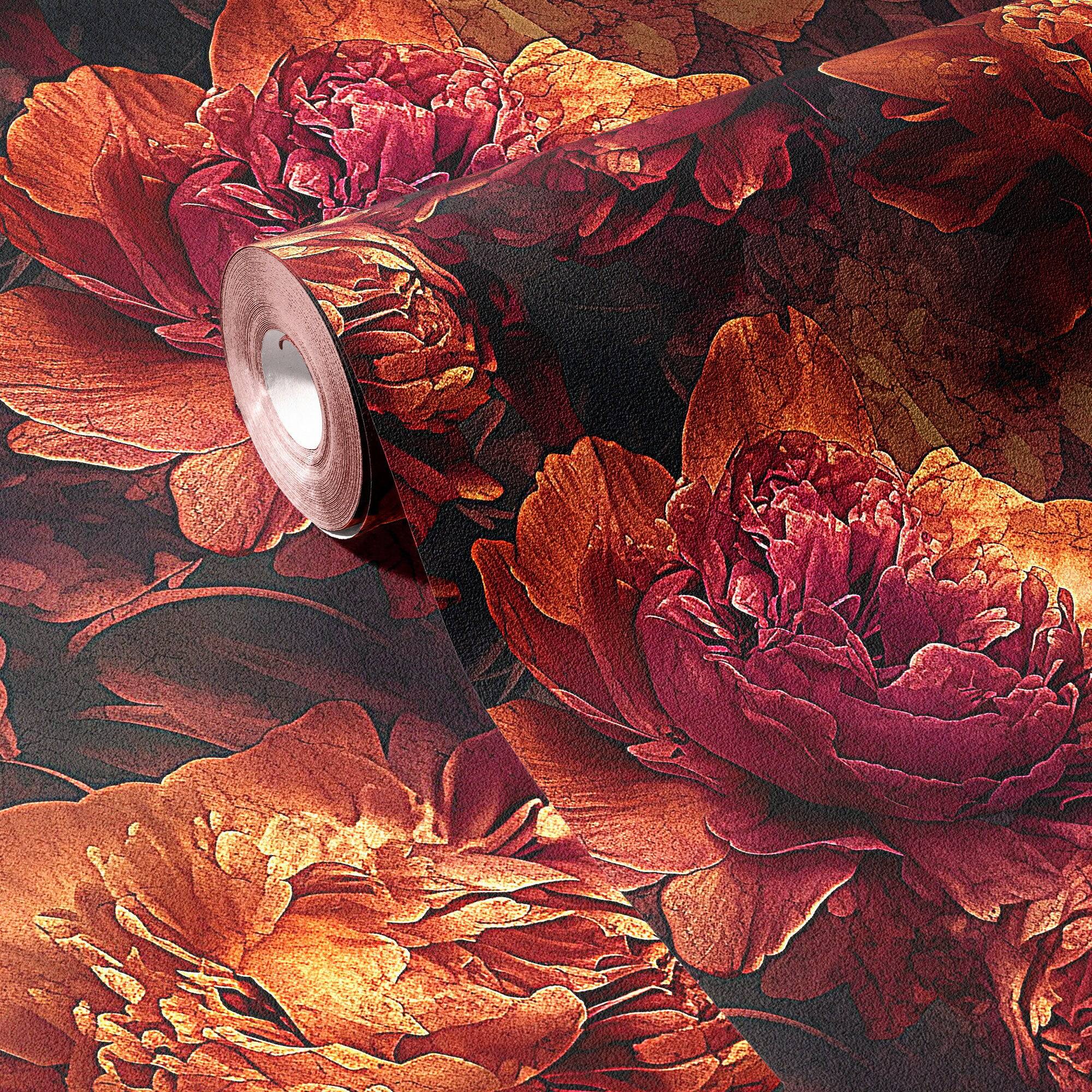 Moody Wallpaper Dark Orange Peony Wall Decor