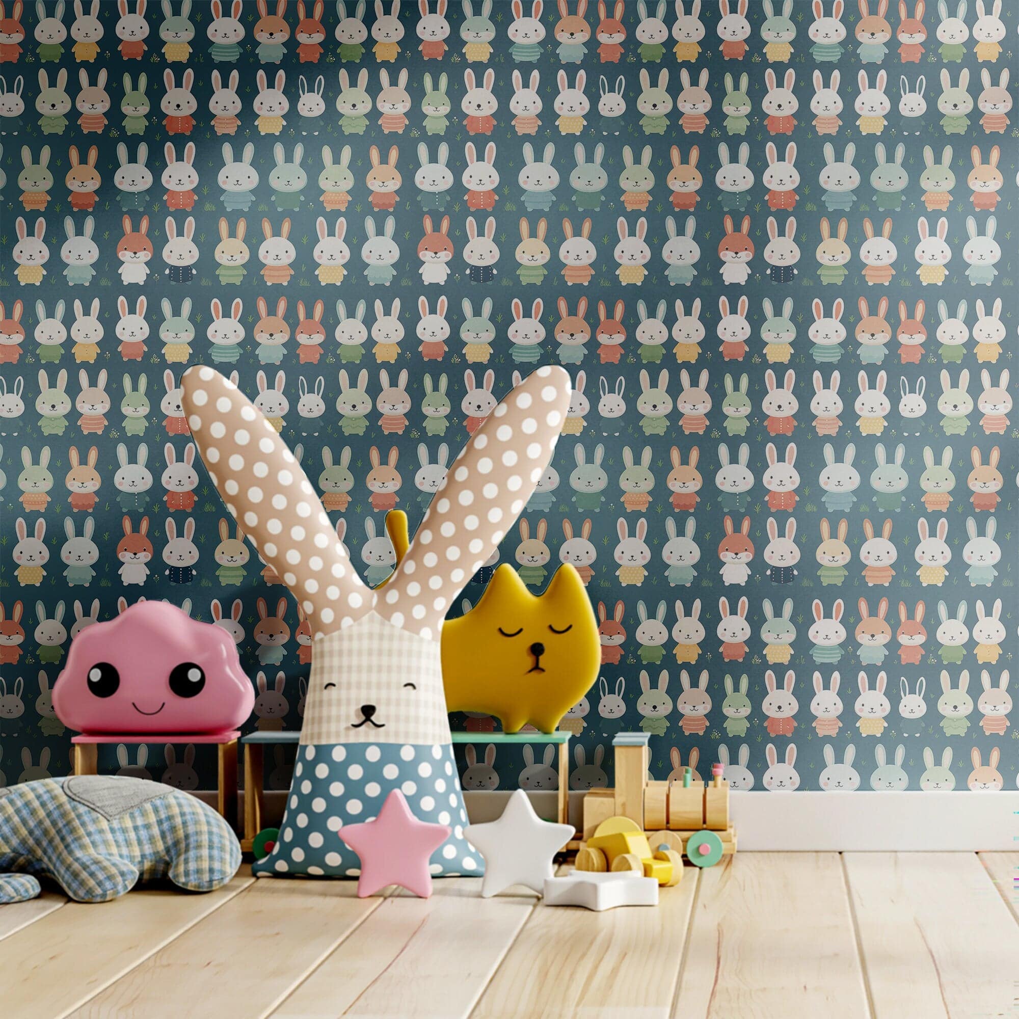 Bunny Wallpaper Cute Rabbit Playroom Wall Decor