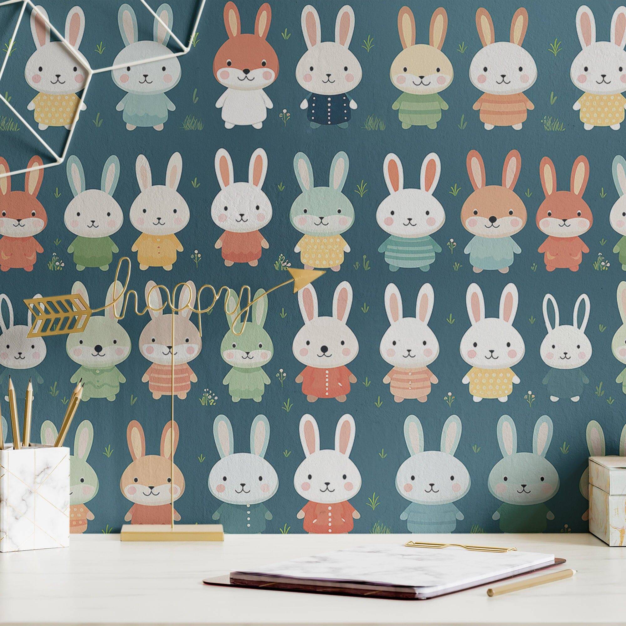 Bunny Wallpaper Cute Rabbit Playroom Wall Decor