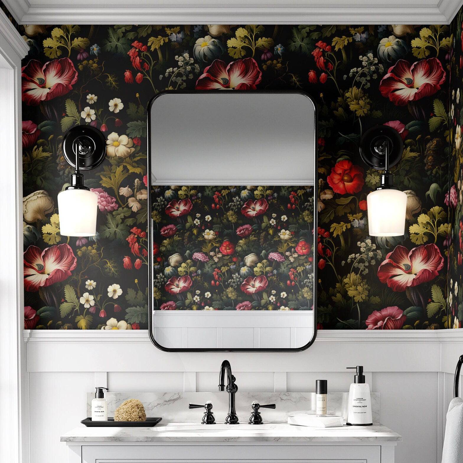 Floral Wallpaper Dark Flower Luxury Wall Decor