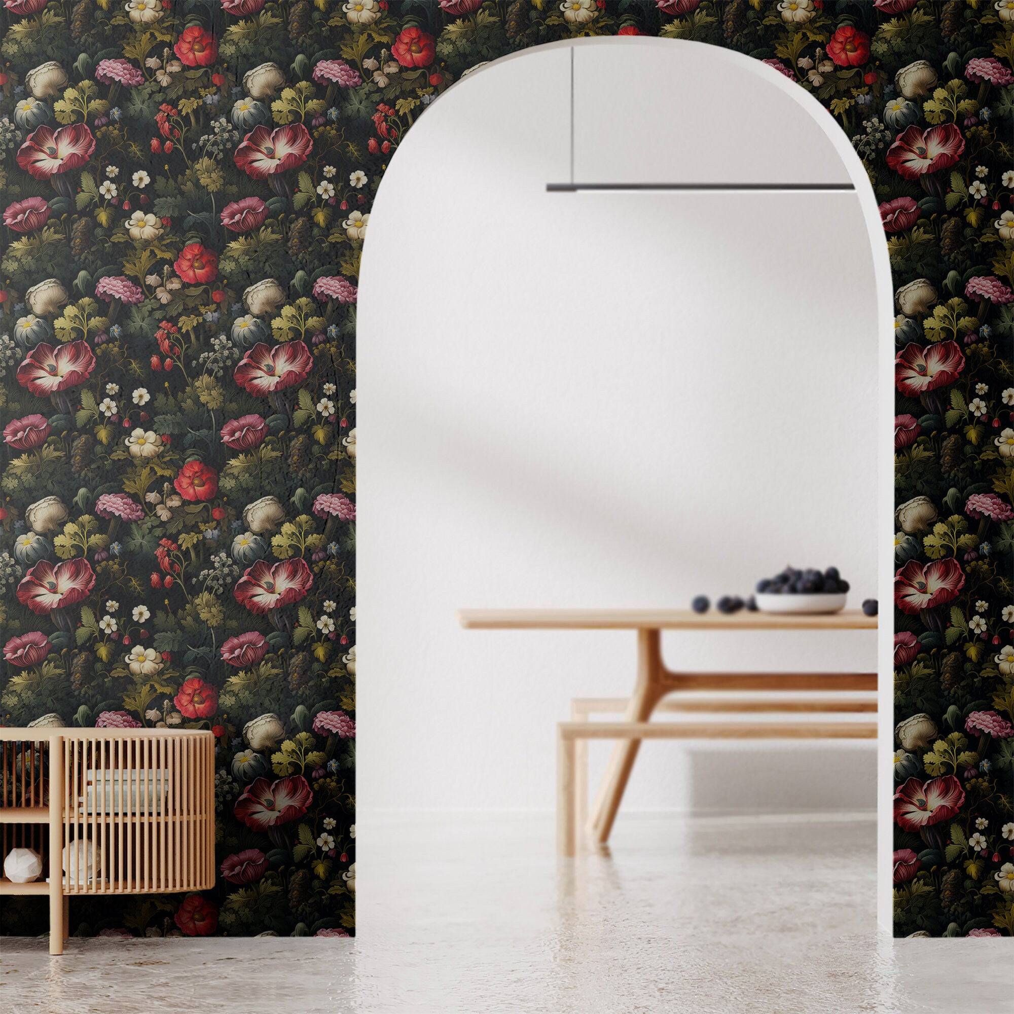 Floral Wallpaper Dark Flower Luxury Wall Decor