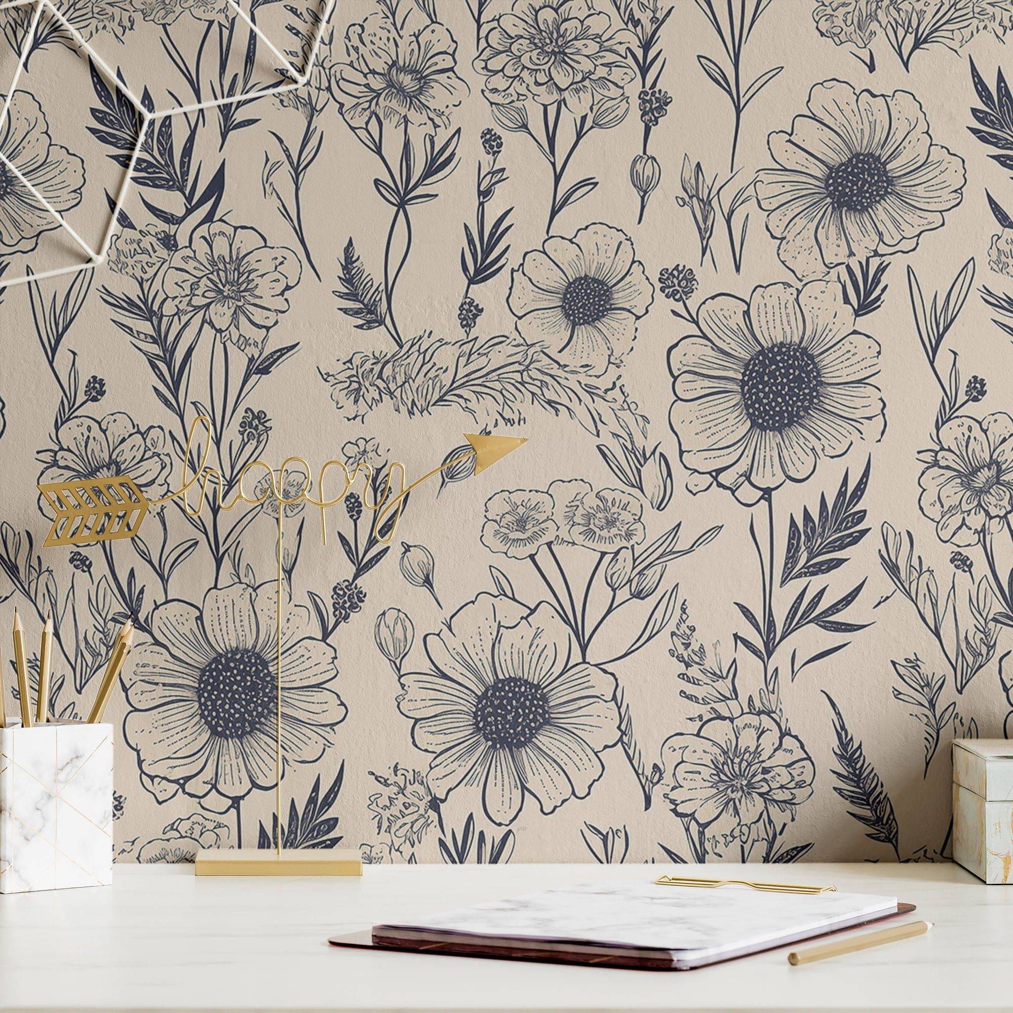 Vintage Wallpaper Cream Floral Luxury Wall Decor