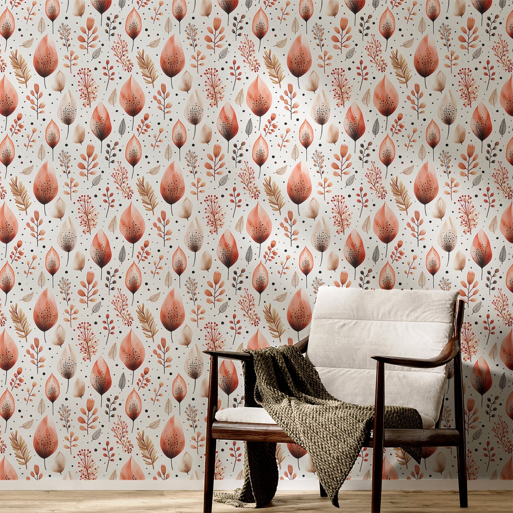 Boho Wallpaper Terracotta Floral Luxury Wall Decor