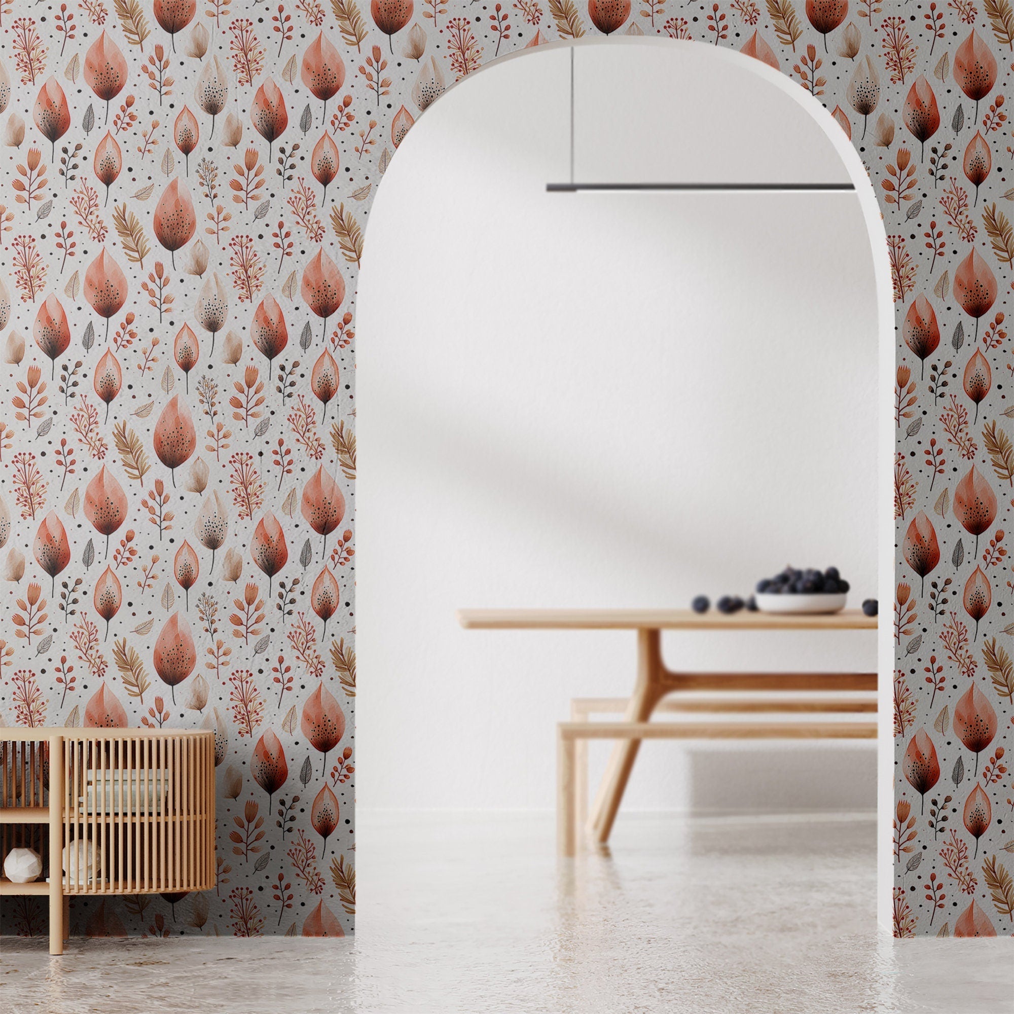 Boho Wallpaper Terracotta Floral Luxury Wall Decor